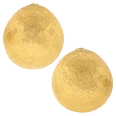 Retro Yossi Harari Roxanne 24k Yellow Gold Domed Hammered Finish Large Button Earrings