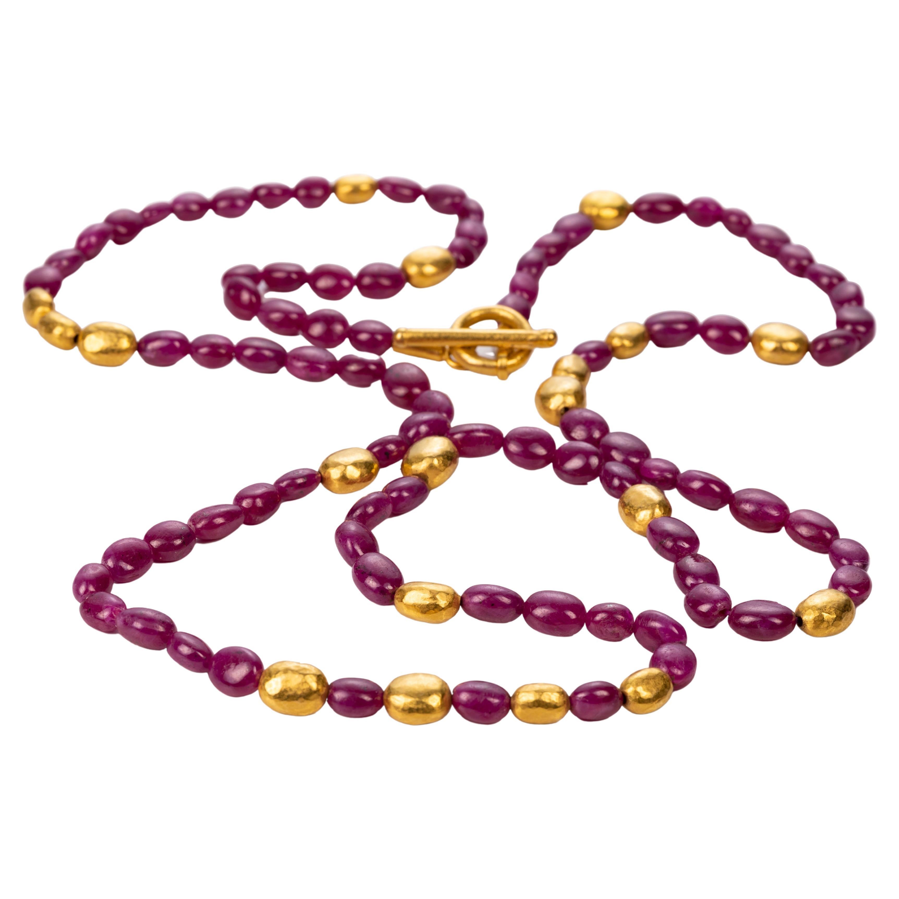 Yossi Harari Ruby and Gold Beaded Necklace For Sale