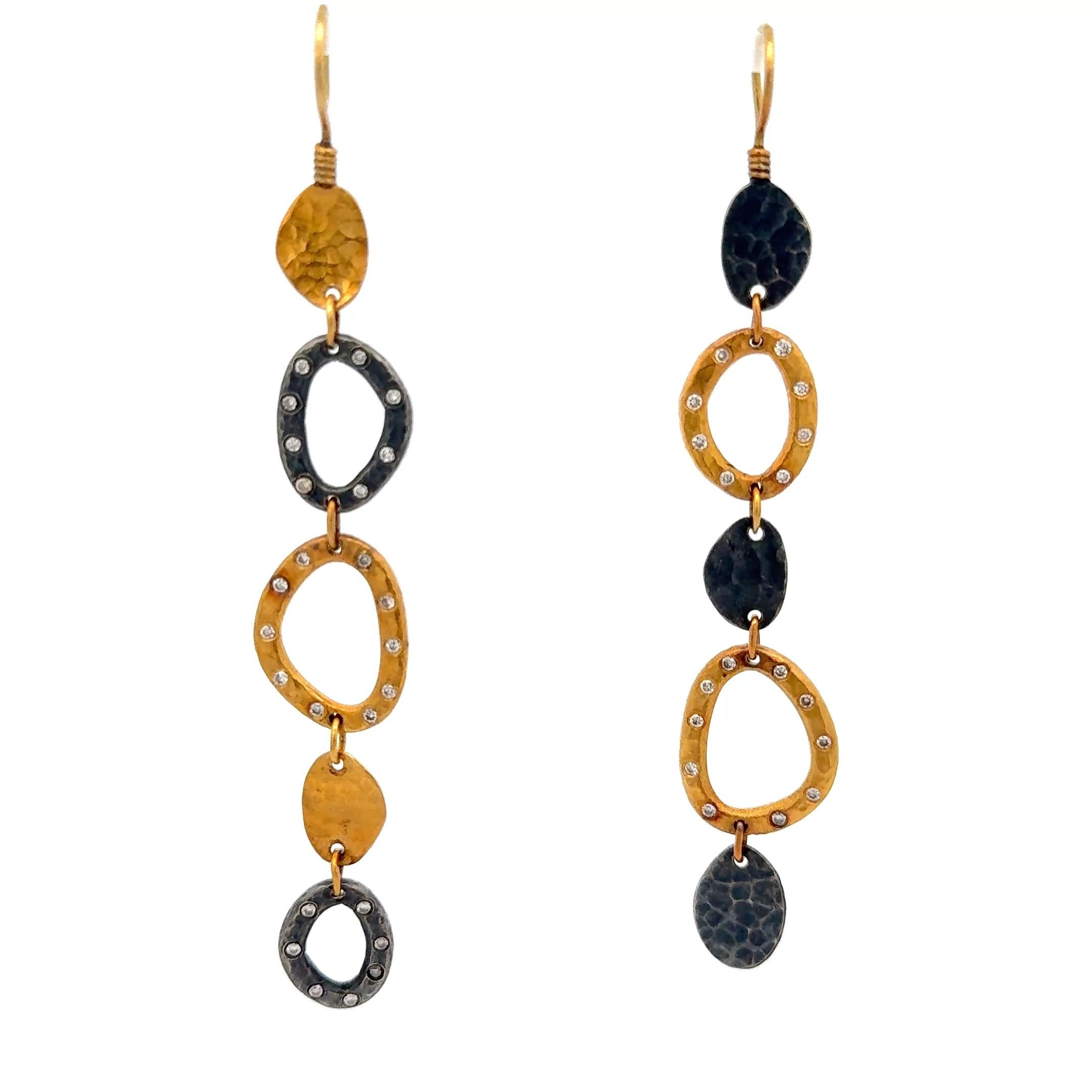 From Designer Yossi Harari gorgeous 24K Yellow Gold and Sterling Silver Diamond Dangle Earrings on Earwires.   Stamped 24K
