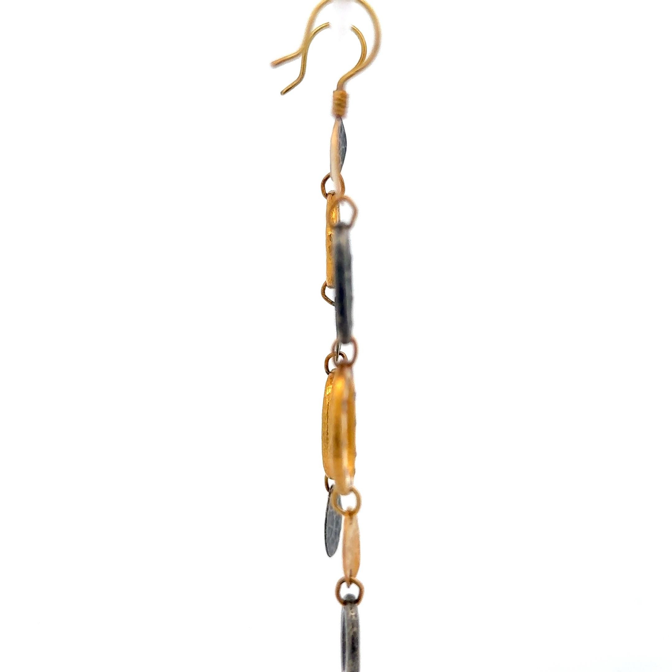 Modern Yossi Harari Yellow Gold and Sterling Silver Dangle Earrings For Sale