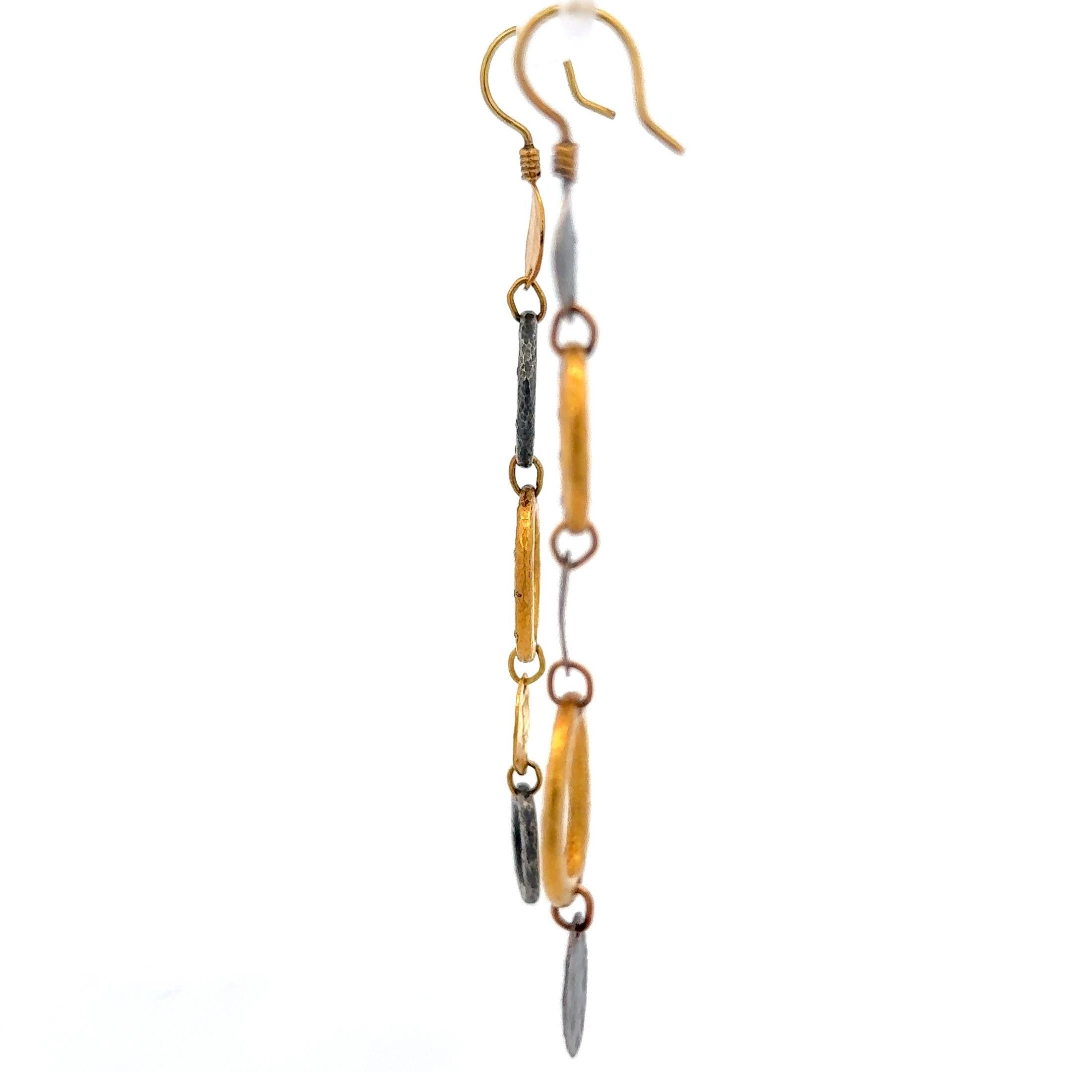 Women's Yossi Harari Yellow Gold and Sterling Silver Dangle Earrings For Sale