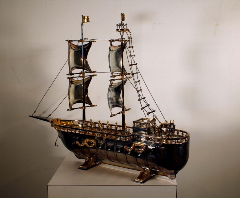 Yossi Swed Partial Gilt Silver ShipForm Menorah 4/65 19921993 at 1stDibs