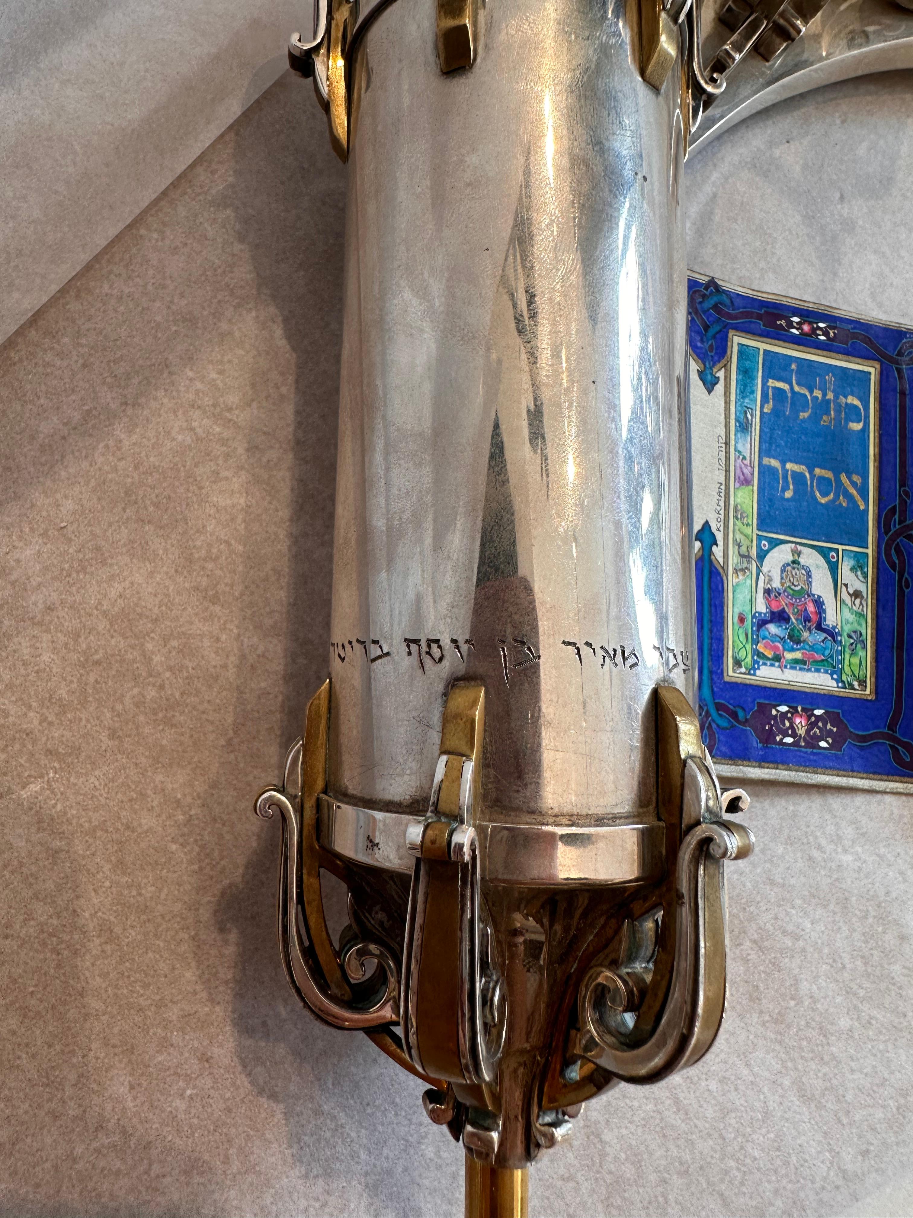 Belle Esther Megillah spectaculaire Judaica en or doré et argent sterling  pièce en vente 2