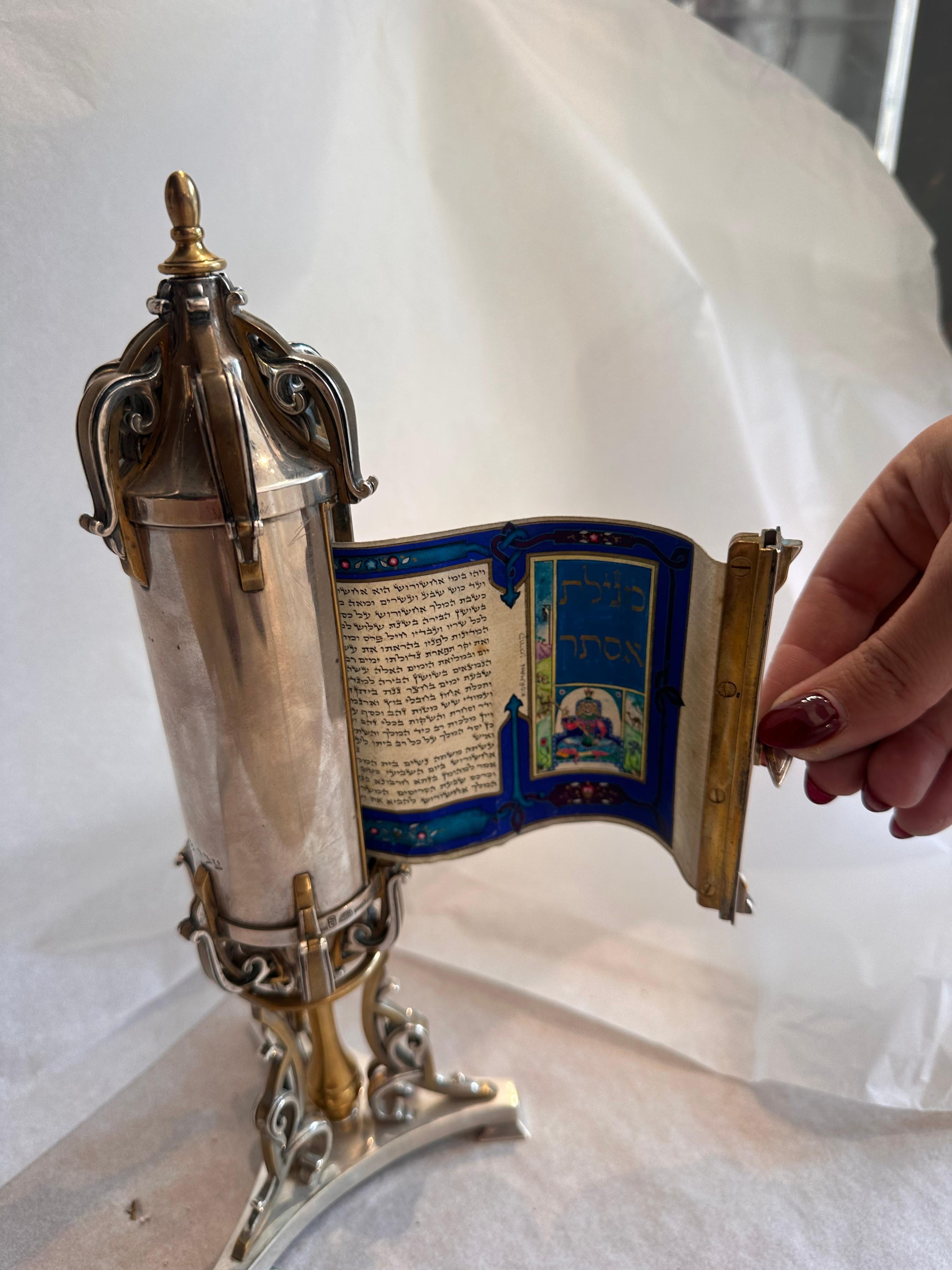 Belle Esther Megillah spectaculaire Judaica en or doré et argent sterling  pièce en vente 5