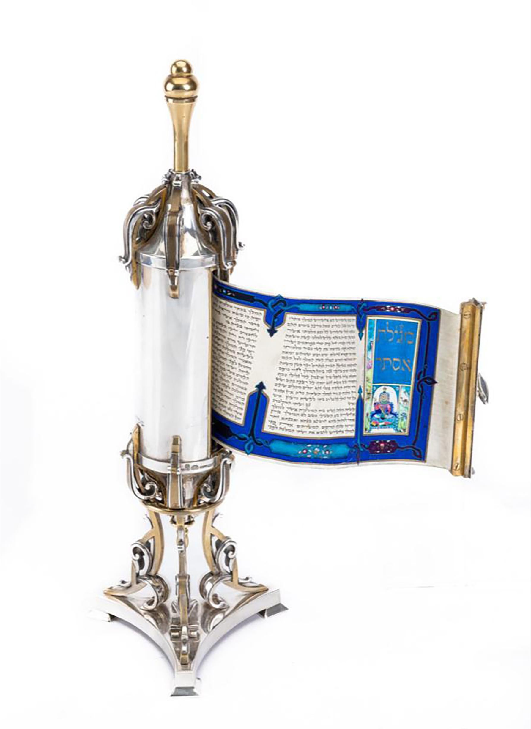 Oro dorado y plata de ley Ester Megillah espectacular Judaica  pieza