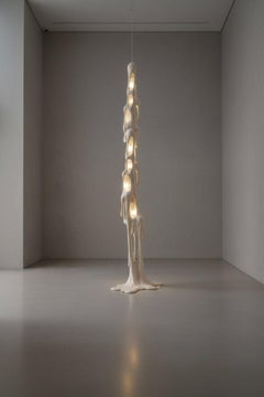 Yōtan Unique Lighted Totem in White Marble, Aluminum & Glass by Andres Monnier
