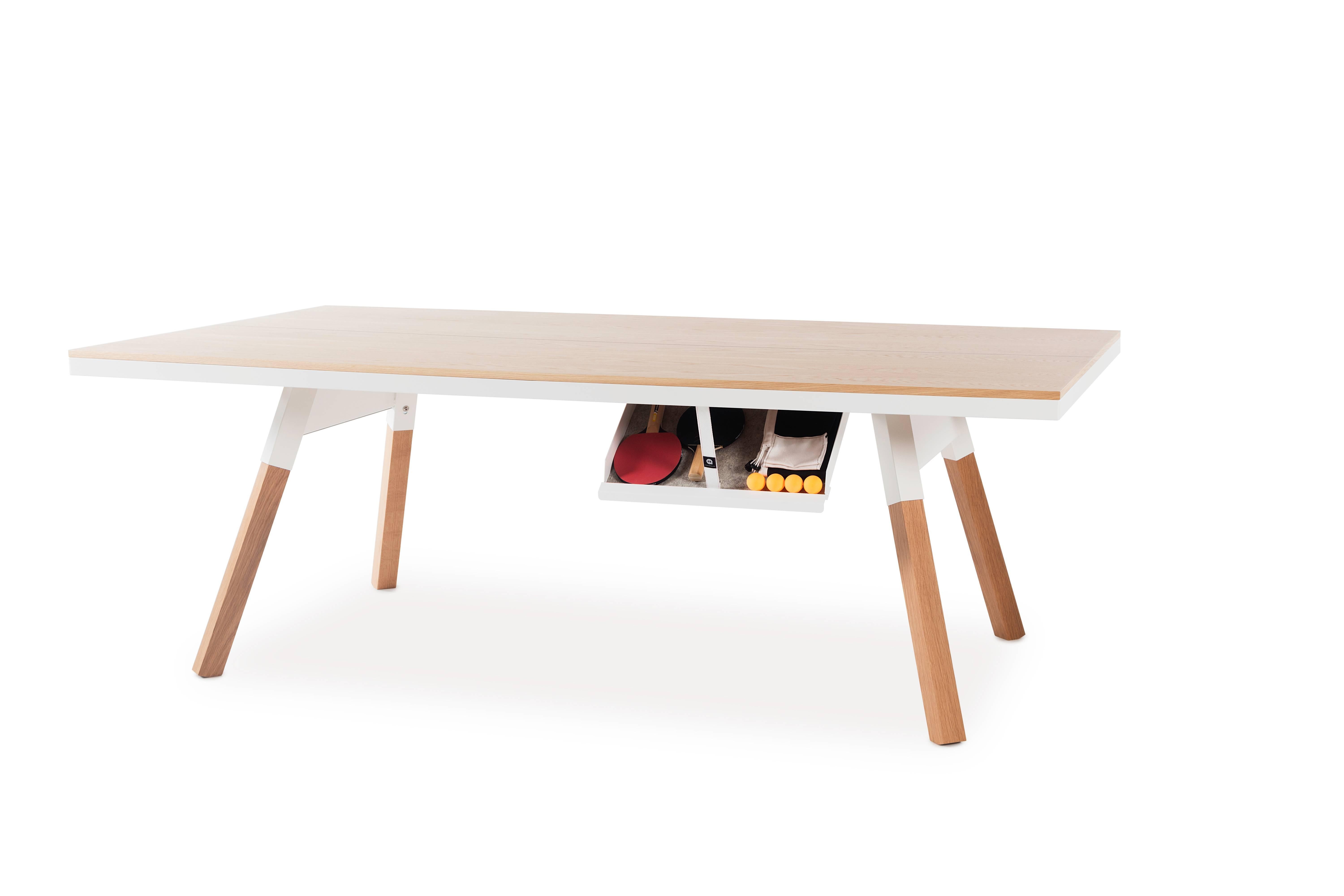Modern You & Me Wooden Top 220 Ping Pong Table in Oak and White by RS Barcelona For Sale