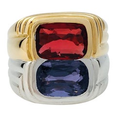Vintage You and Me Natural Spinels Set on a Two-Color of Gold Signet Ring