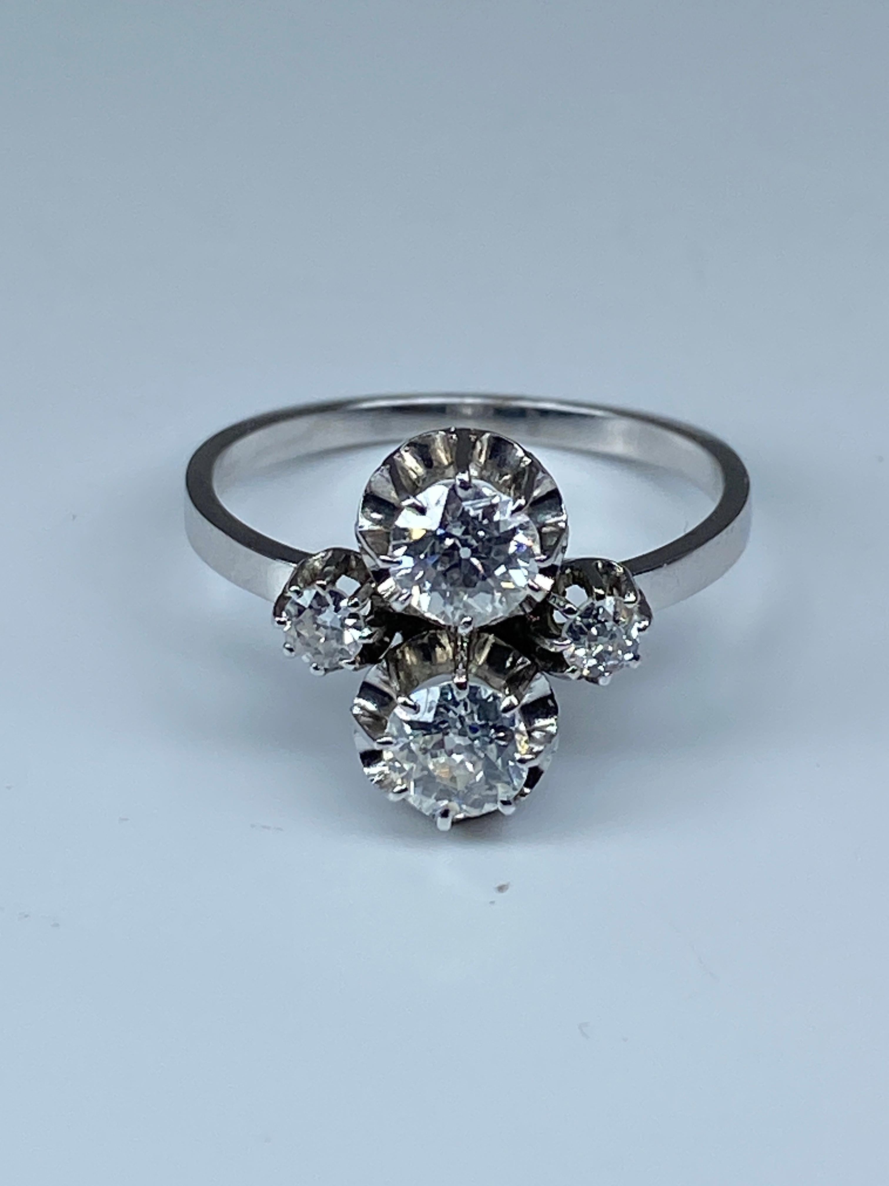 You and Me Ring in 18 Carat Gold and Platinium Set with Diamonds, circa 1930 In Good Condition For Sale In VERSAILLES, FR