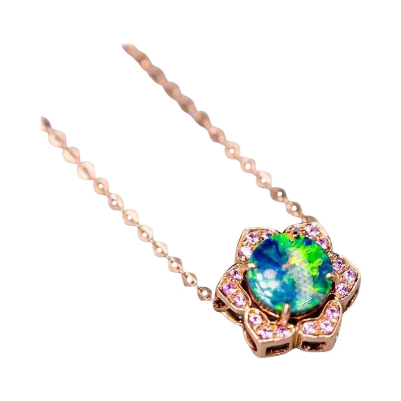 You Are in My Heart - Australian Doublet Opal Pink Sapphire Pendant 14K Rose For Sale