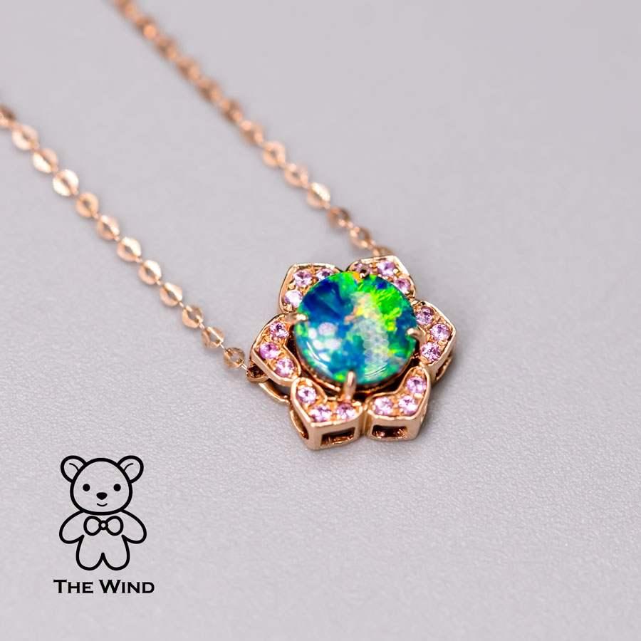 Taglio brillante Sei nel mio cuore - Ciondolo a forma di doppietta di opale australiano e zaffiro rosa 18K Rose Gol in vendita