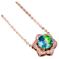 You Are in My Heart - Australian Doublet Opal Pink Sapphire Pendant 18K Rose Gol
