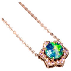 You Are in My Heart - Australian Doublet Opal Pink Sapphire Pendant 18K Rose Gol