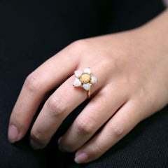 You Are in My Heart - Fire Opal & Australian Opal Diamond Engagement Ring 14K