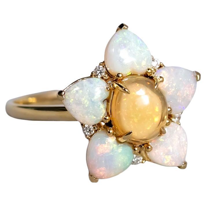 You Are in My Heart - Fire Opal 
Australian Opal Diamond Engagement Ring 14K For Sale