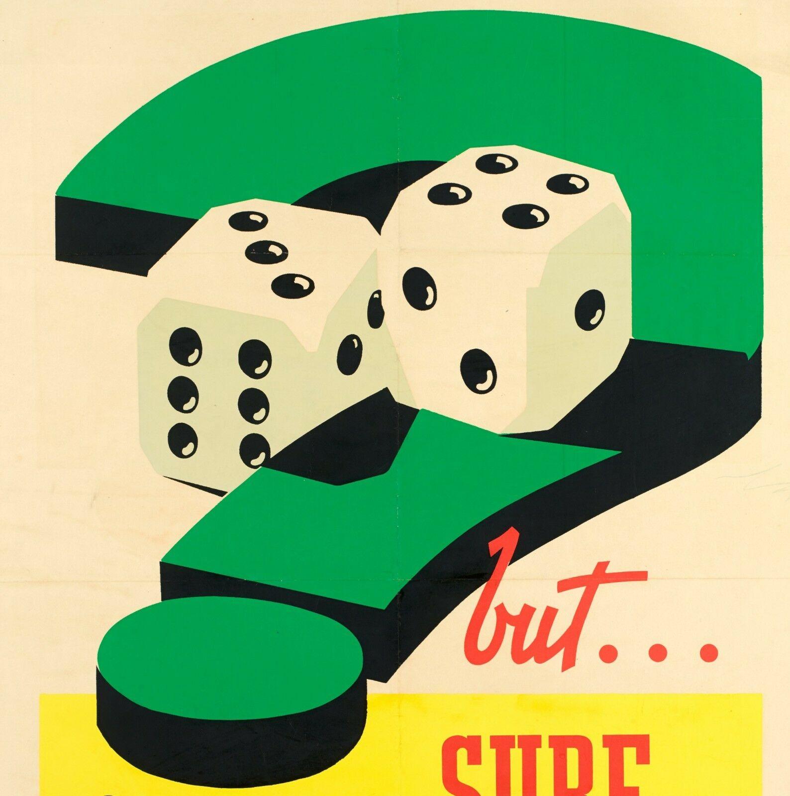 Art Deco Original You Can Be Sure of Shell Vintage Poster, Oil Gas Petrol, Dice,  1925