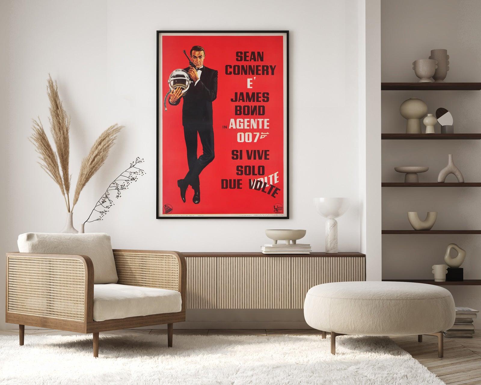 Original You Only Live Twice 1967 Italian 1 Sheet film poster designed by Robert McGinnis.  Super rare, original film poster featuring a great image of Sean Connery, from the first-year-of-release in Italy (same design as on the 1970s commercial