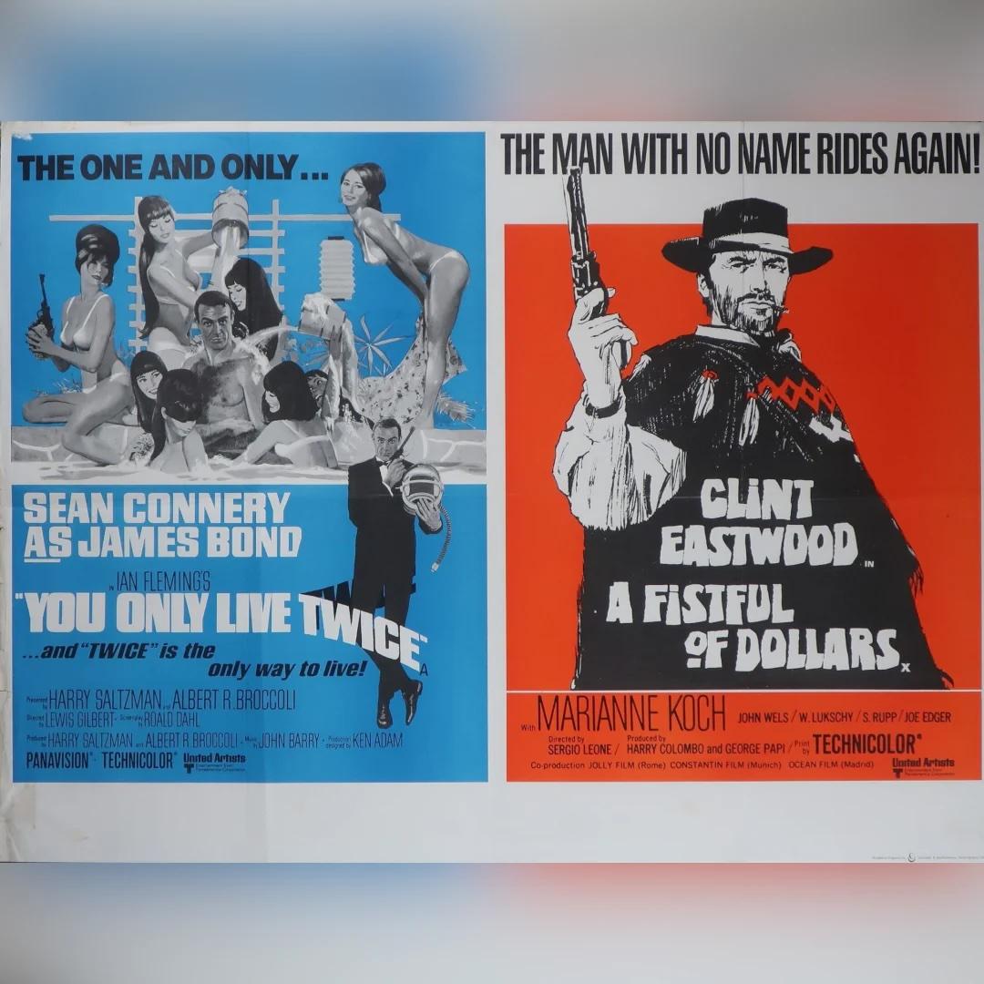 You Only Live Twice / A Fistful Of Dollars (1970's)
Original British Quad (30 X 40 Inches)

Original British double-bill Quad

Rare double bill from the early 70's teaming up Sean Connery and Clint Eastwood in one action packed programme.

Year: