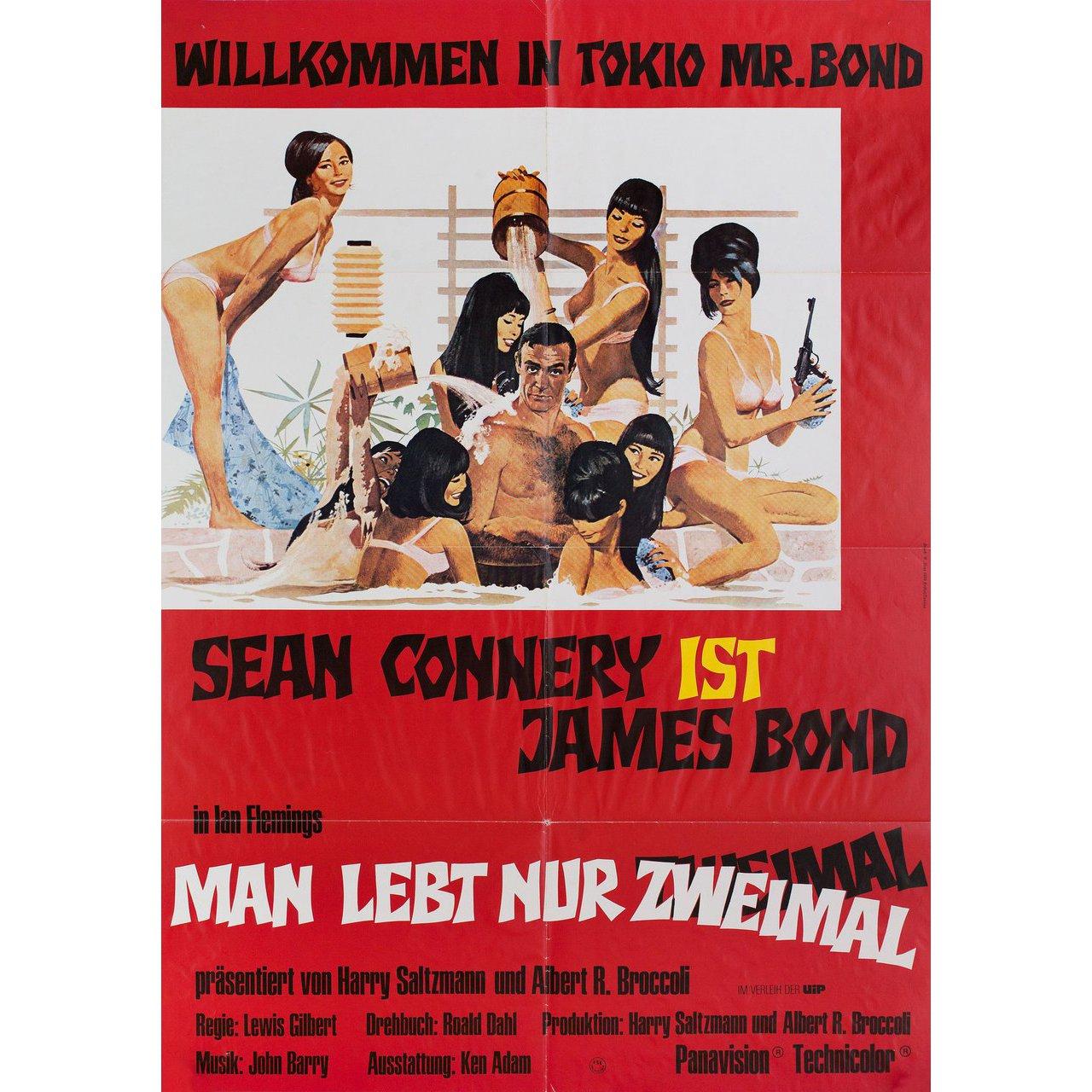 Original 1973 re-release German A1 poster by Robert McGinnis / Frank McCarthy for the 1967 film You Only Live Twice directed by Lewis Gilbert with Sean Connery / Akiko Wakabayashi / Mie Hama / Tetsuro Tanba. Very Good condition, folded with slight