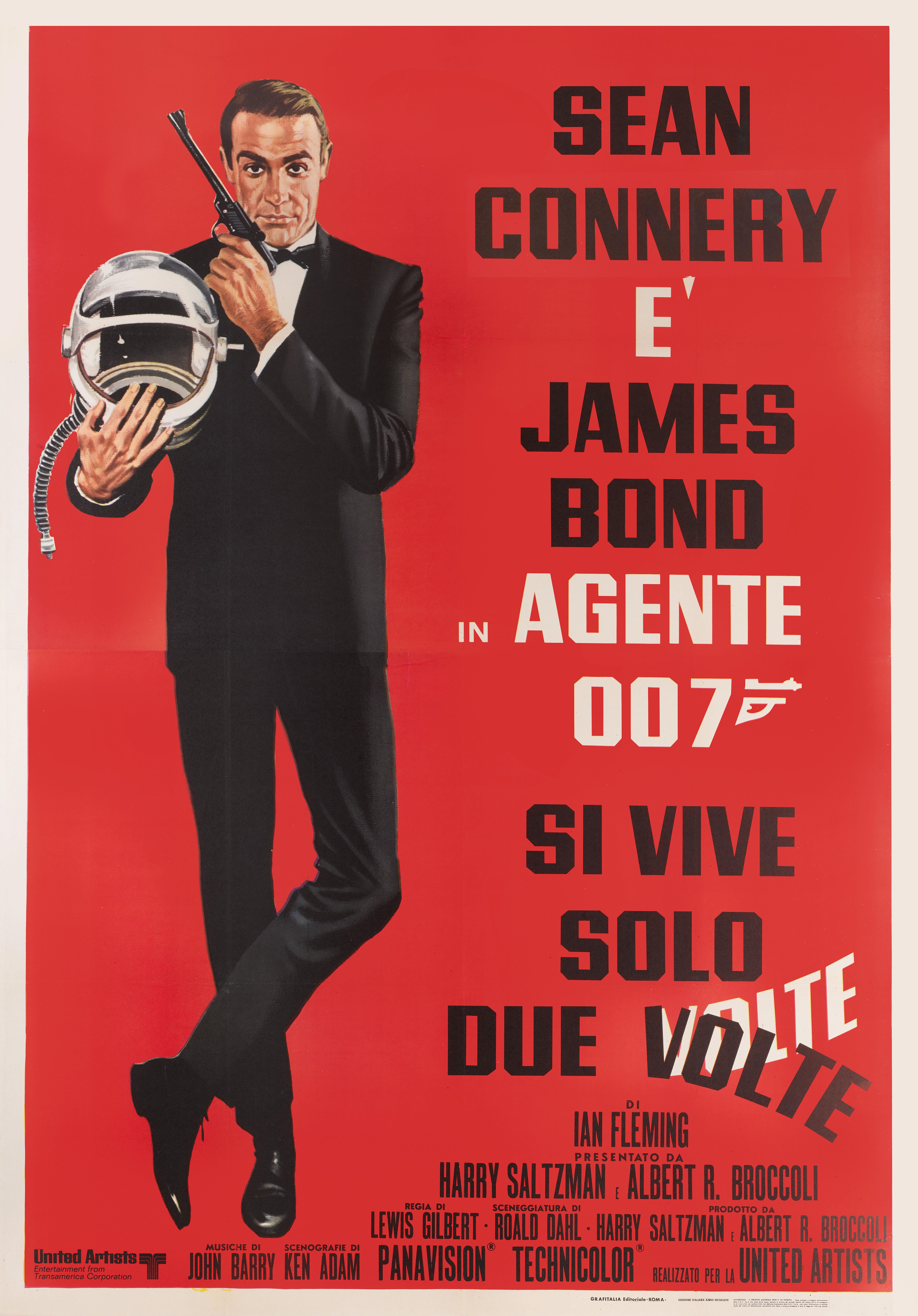 Original Italian film poster for Sean Connery's 5th staring role as James Bond
In You Only Live Twice.
This poster is from the films 1971 re-release. The art work is by Otello Mauro Innocenti 'Maro' (1927-2003) 

This poster is conservation linen