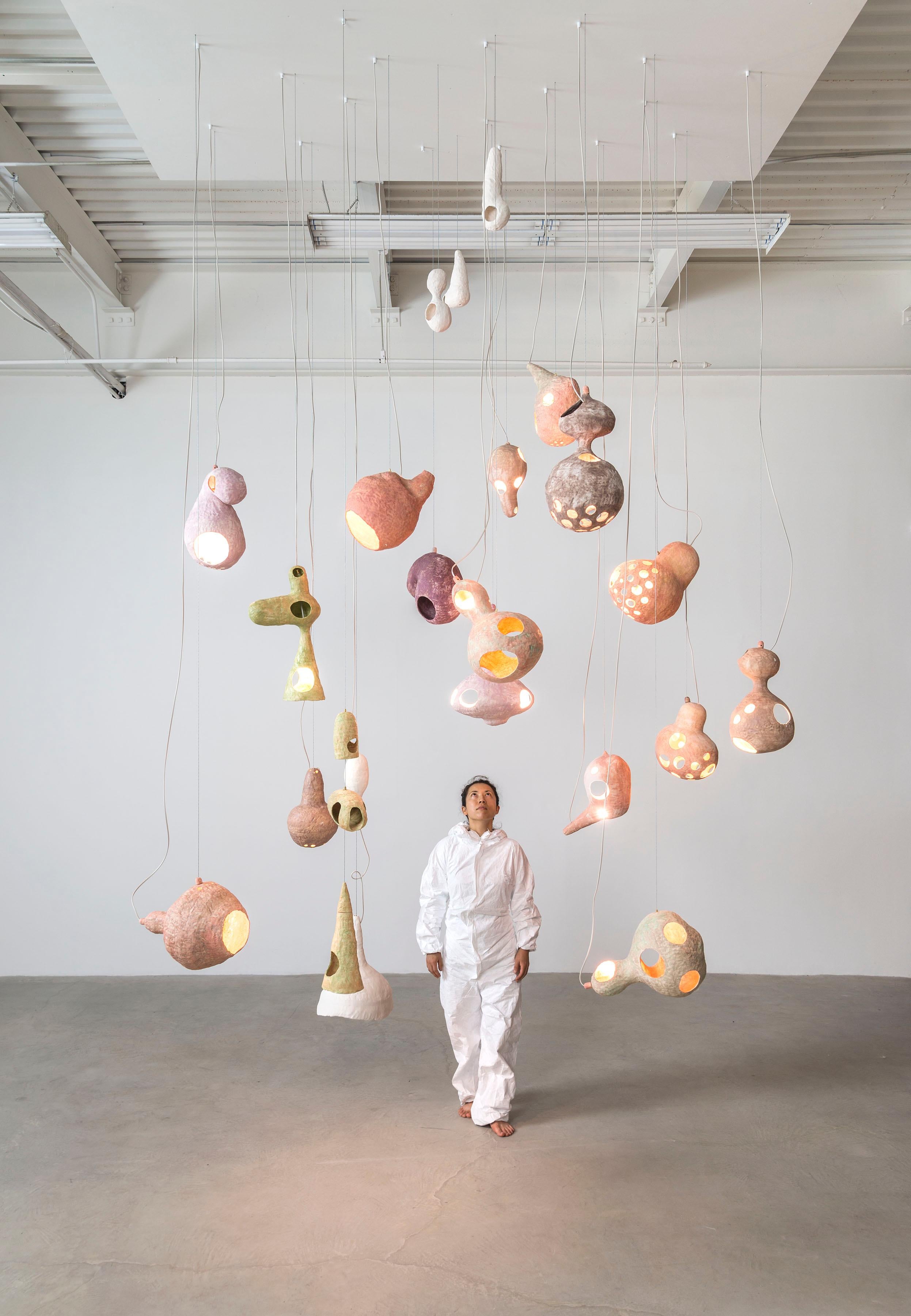 Her first foray into lighting, ceramicist Yuko Nishikawa sculpted each of the 24 pieces shells to create this custom chandelier for In Good Company.