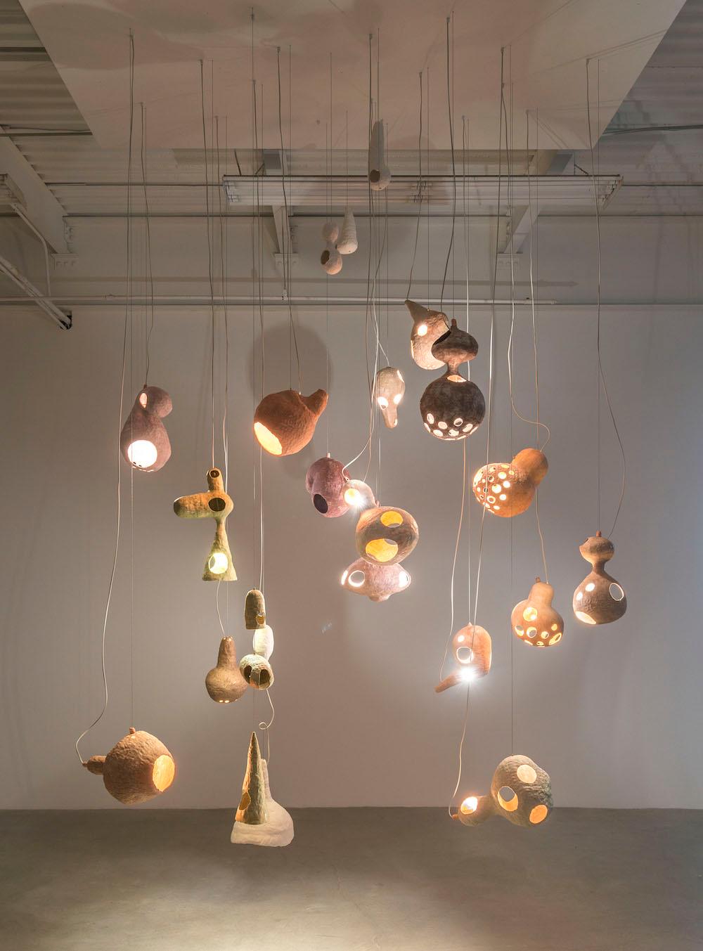 Modern You See a Sheep Contemporary Chandelier with Multiple Hand-Built Ceramic Shells