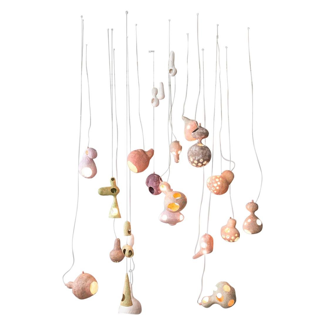 You See a Sheep Contemporary Chandelier with Multiple Hand-Built Ceramic Shells
