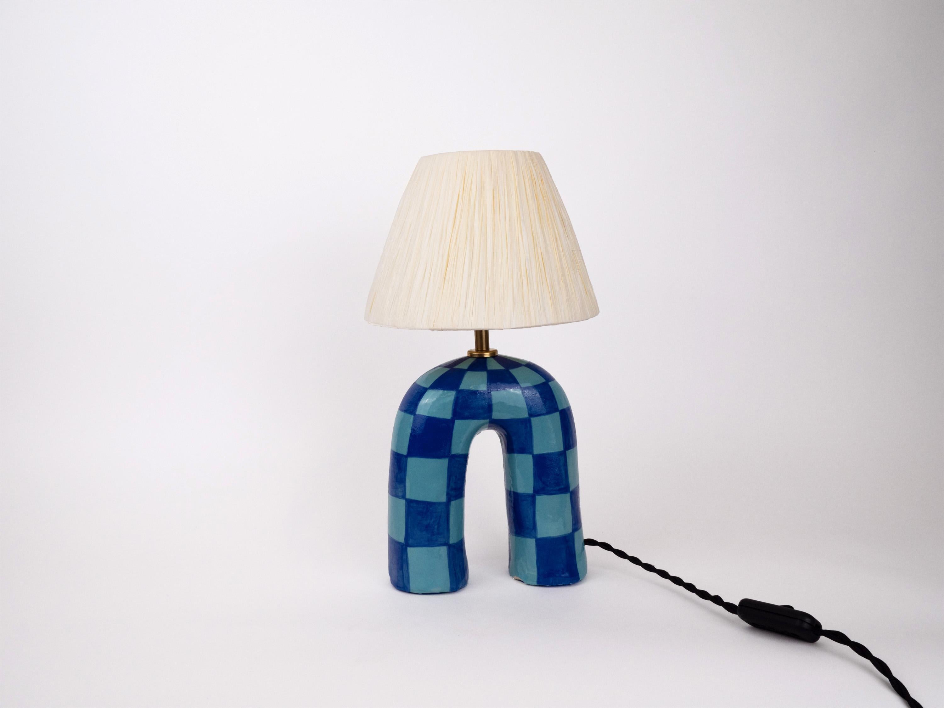 British 'You' Table Lamp - Blue Checkerboard