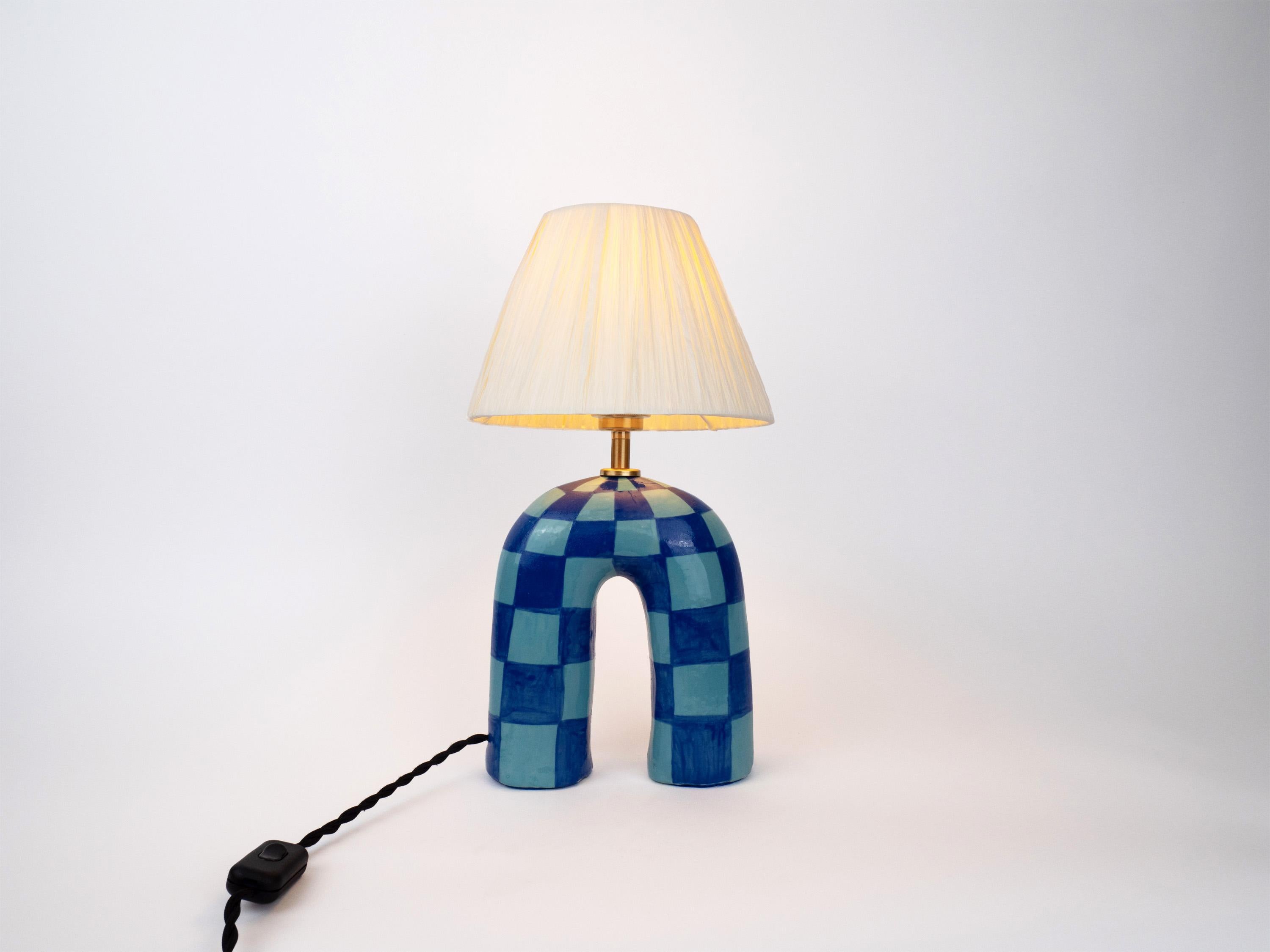 'You' Table Lamp - Blue Checkerboard In New Condition In London, GB
