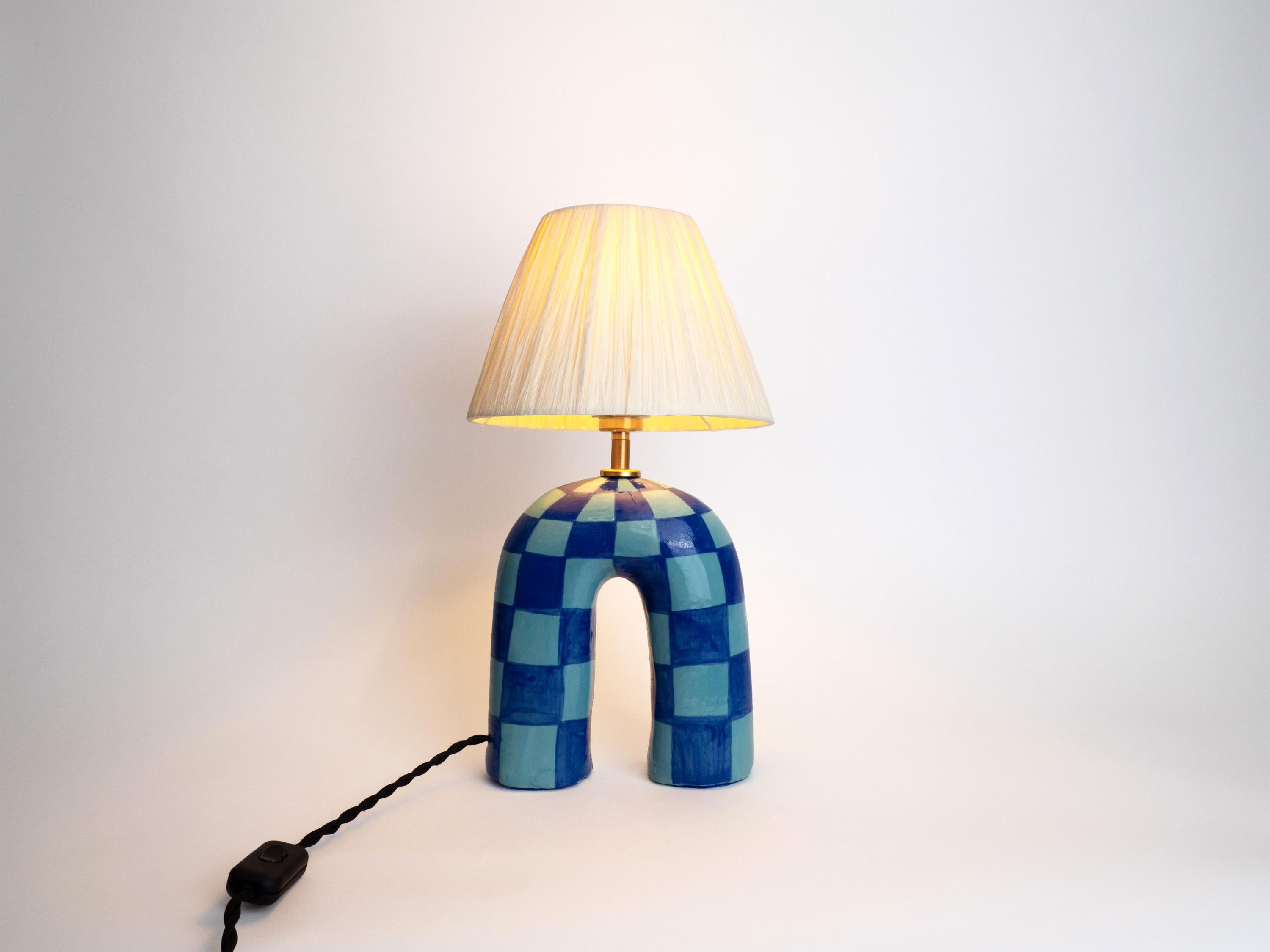 Contemporary 'You' Table Lamp - Blue Checkerboard