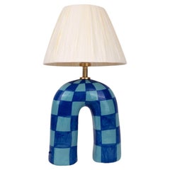 'You' Table Lamp - Blue Checkerboard