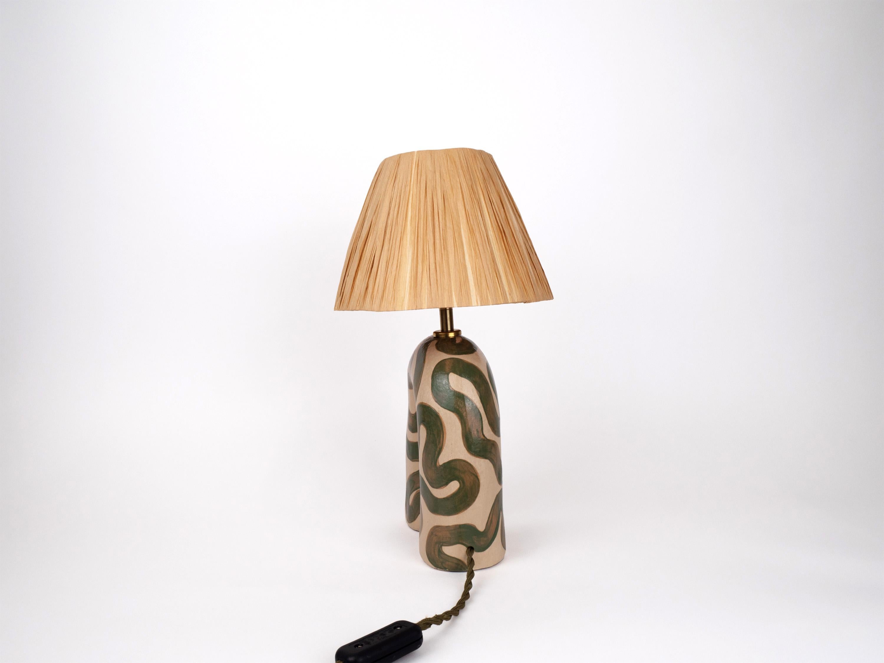 British 'You' Table Lamp - Cream and Green Swirl
