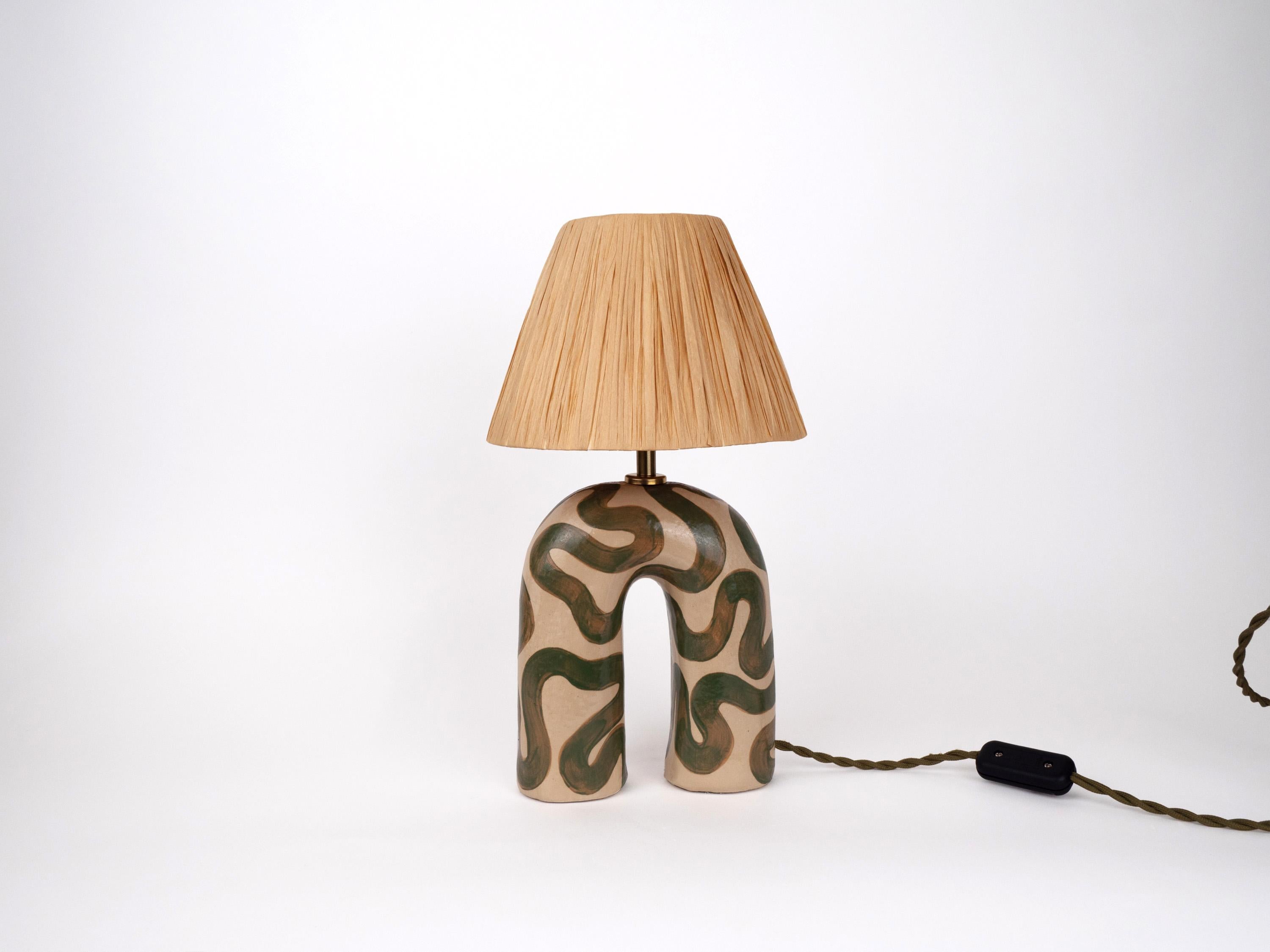 Glazed 'You' Table Lamp - Cream and Green Swirl