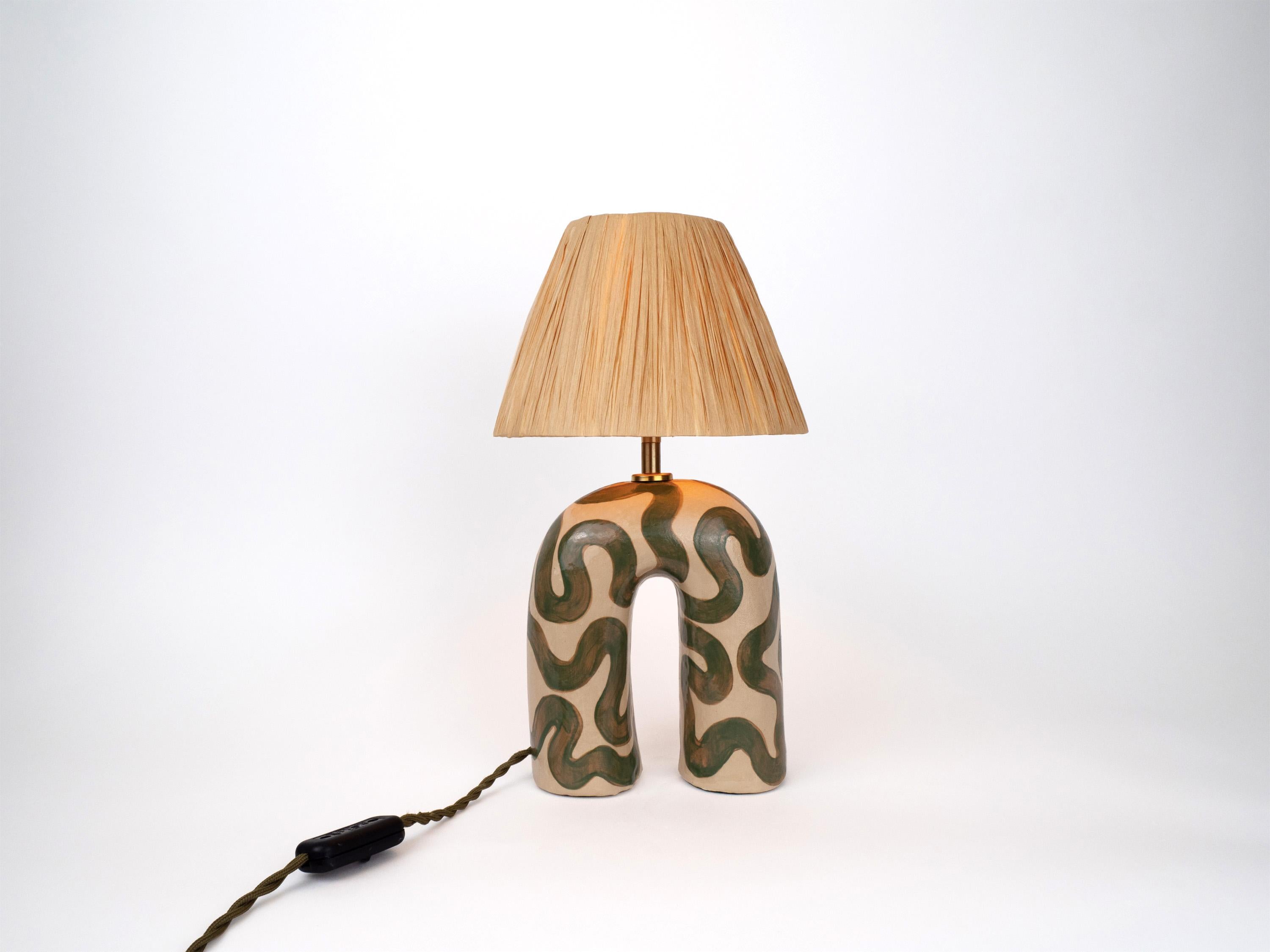 'You' Table Lamp - Cream and Green Swirl In New Condition In London, GB