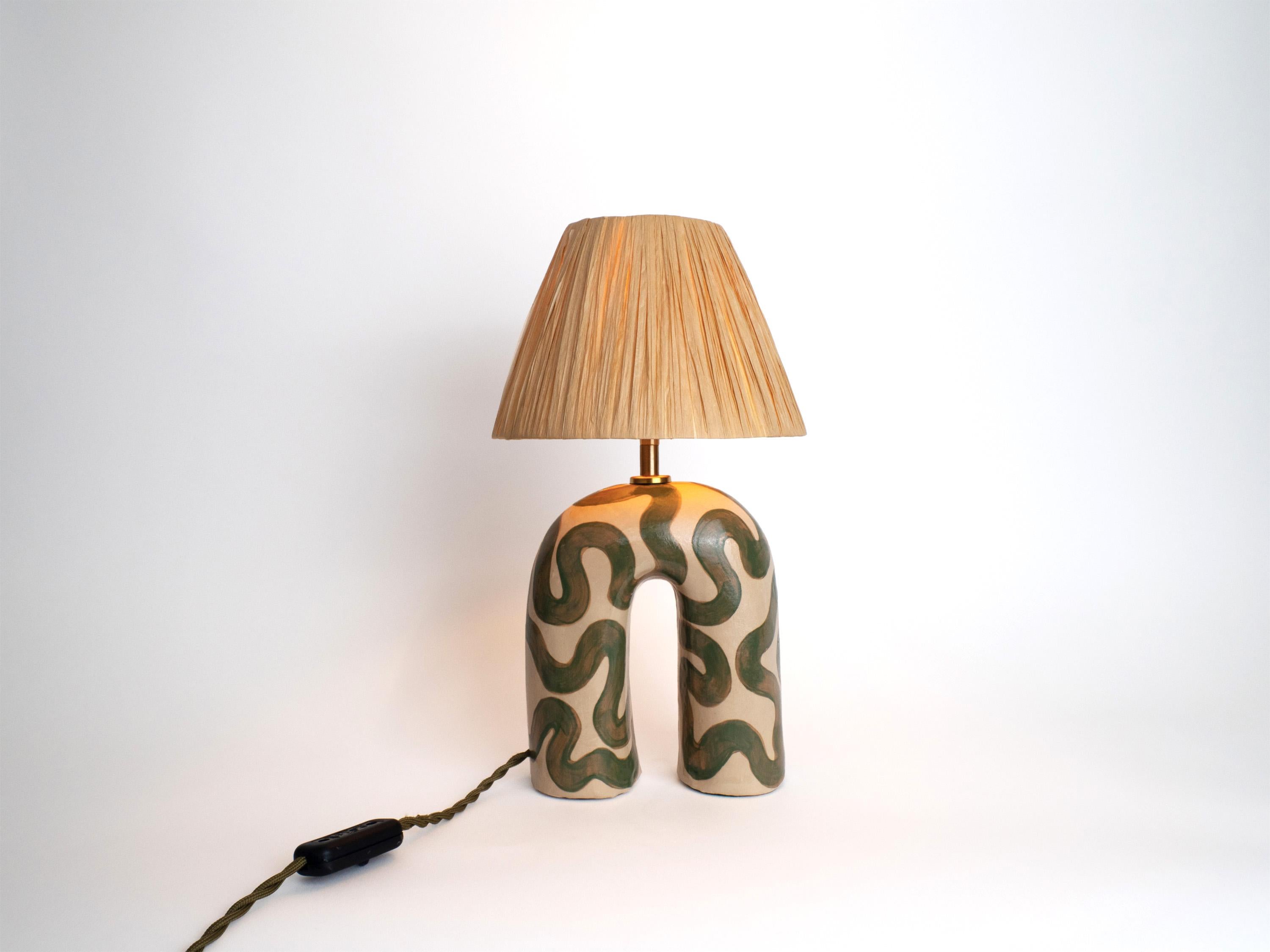Contemporary 'You' Table Lamp - Cream and Green Swirl