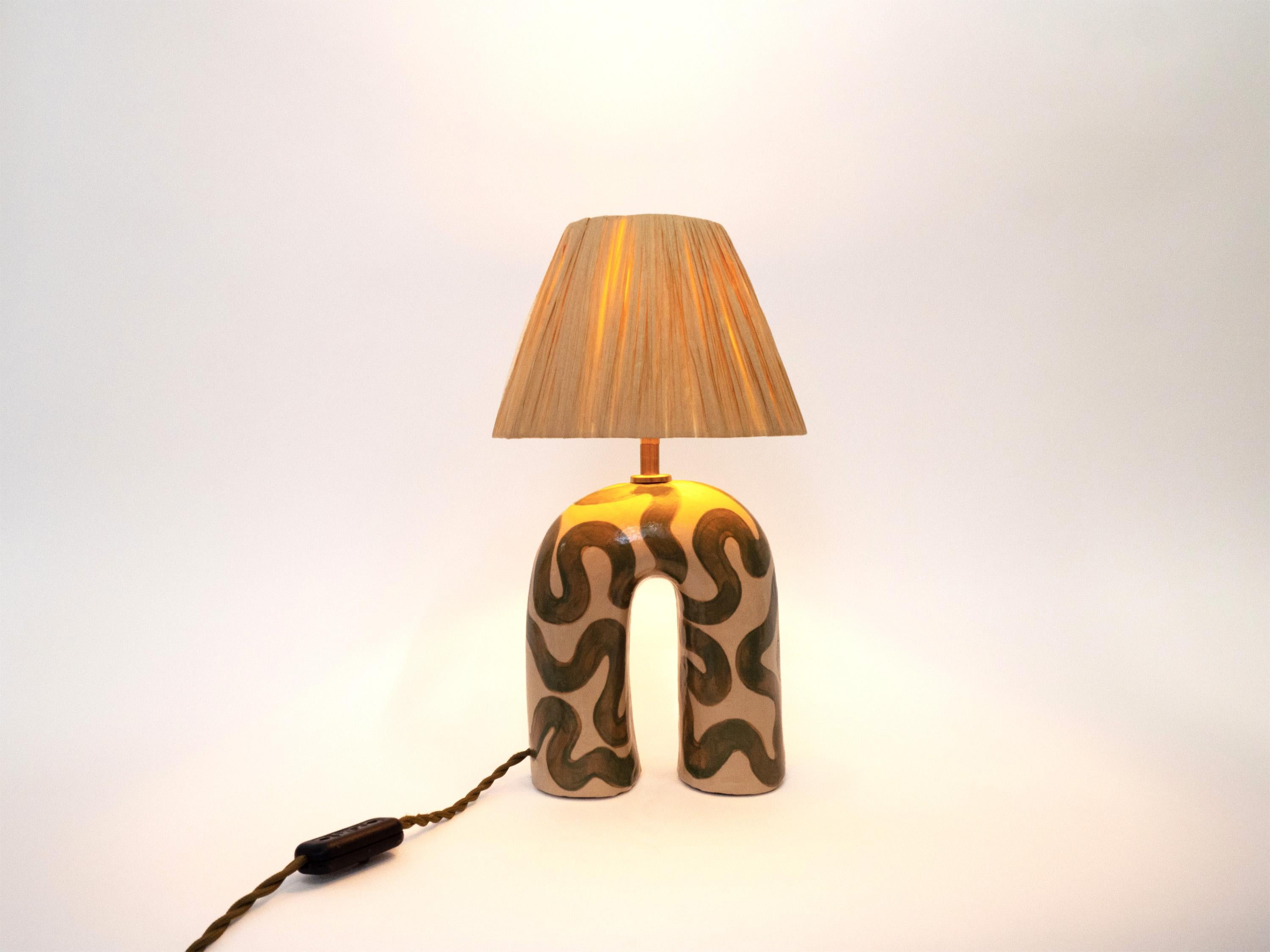 Ceramic 'You' Table Lamp - Cream and Green Swirl