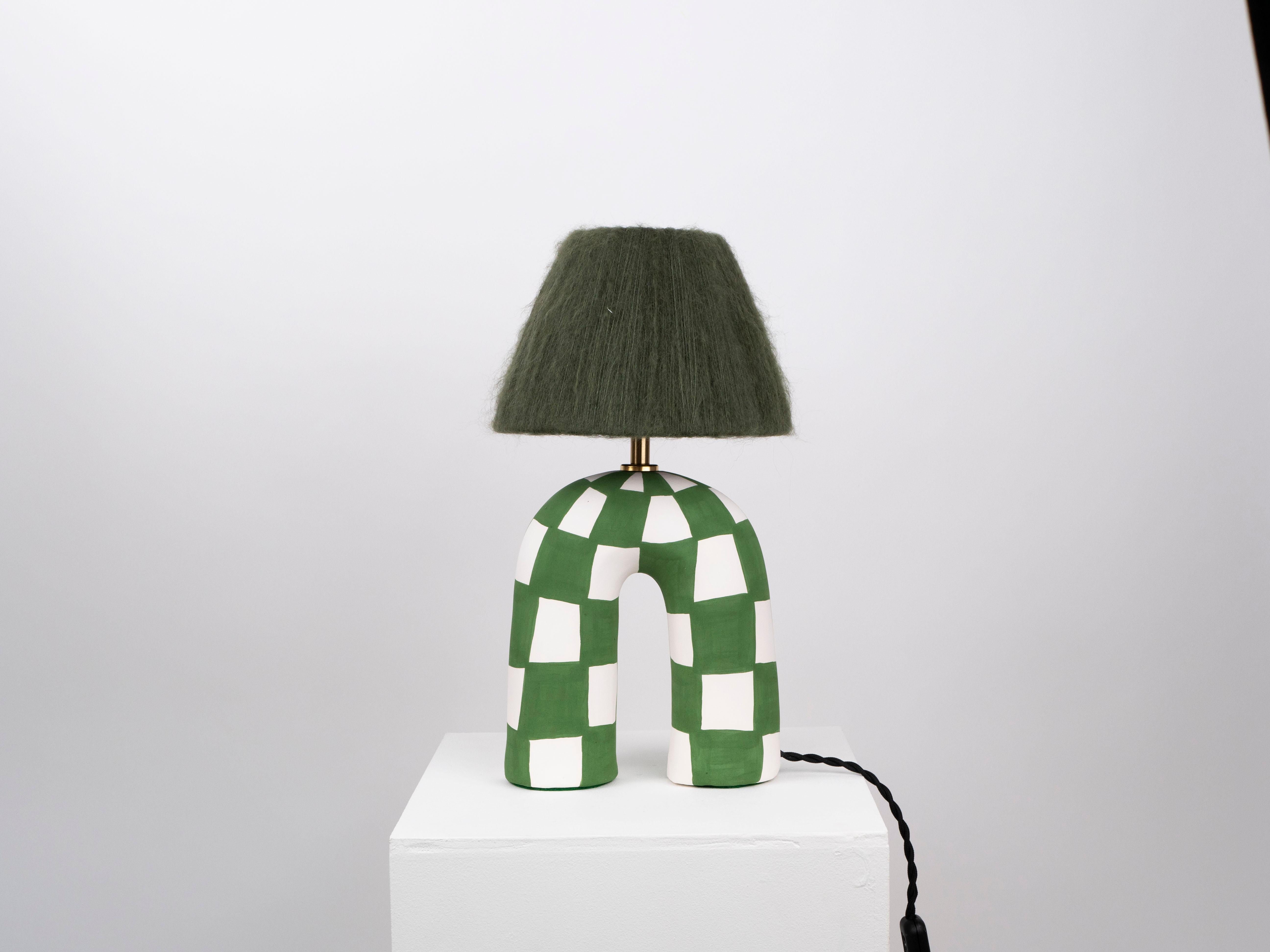 Glazed 'You' Table Lamp - Emerald Checkerboard (Matte) For Sale