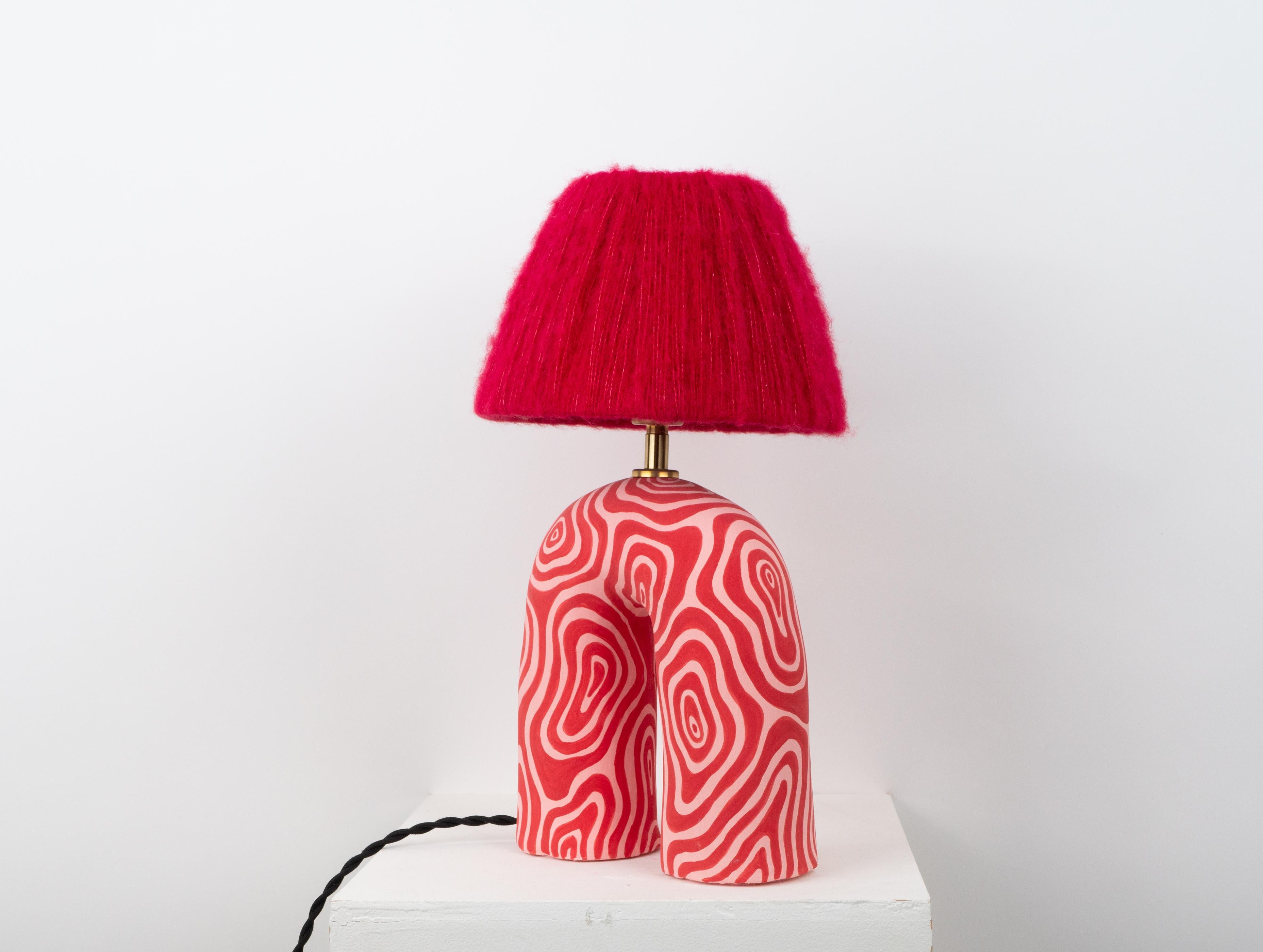 Ceramic 'You' Table Lamp - Red & Pink Swirl (Matte) For Sale
