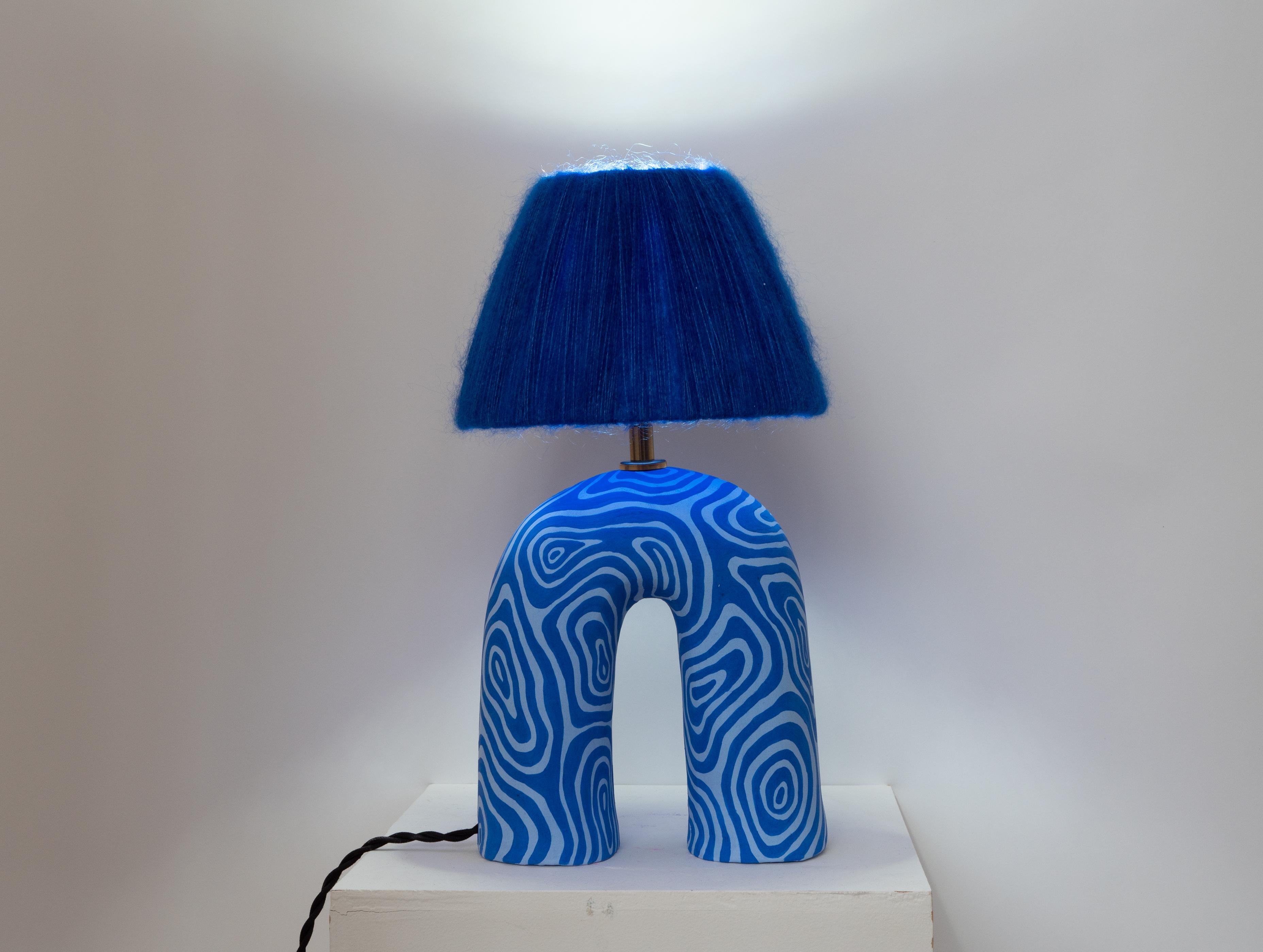 English 'You' Table Lamp - Two Tone Blue Swirl (Matte) For Sale