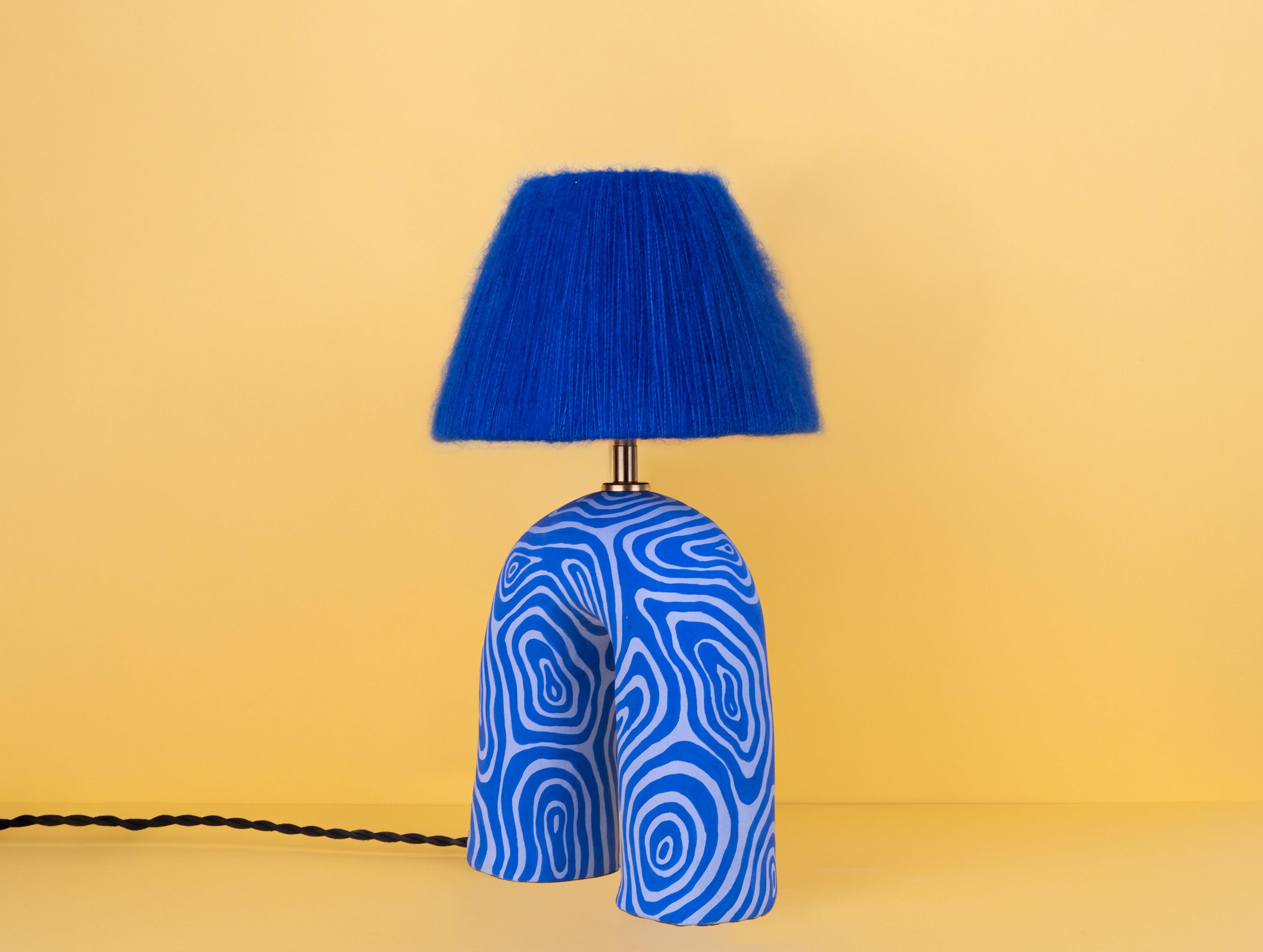 Glazed 'You' Table Lamp - Two Tone Blue Swirl (Matte) For Sale