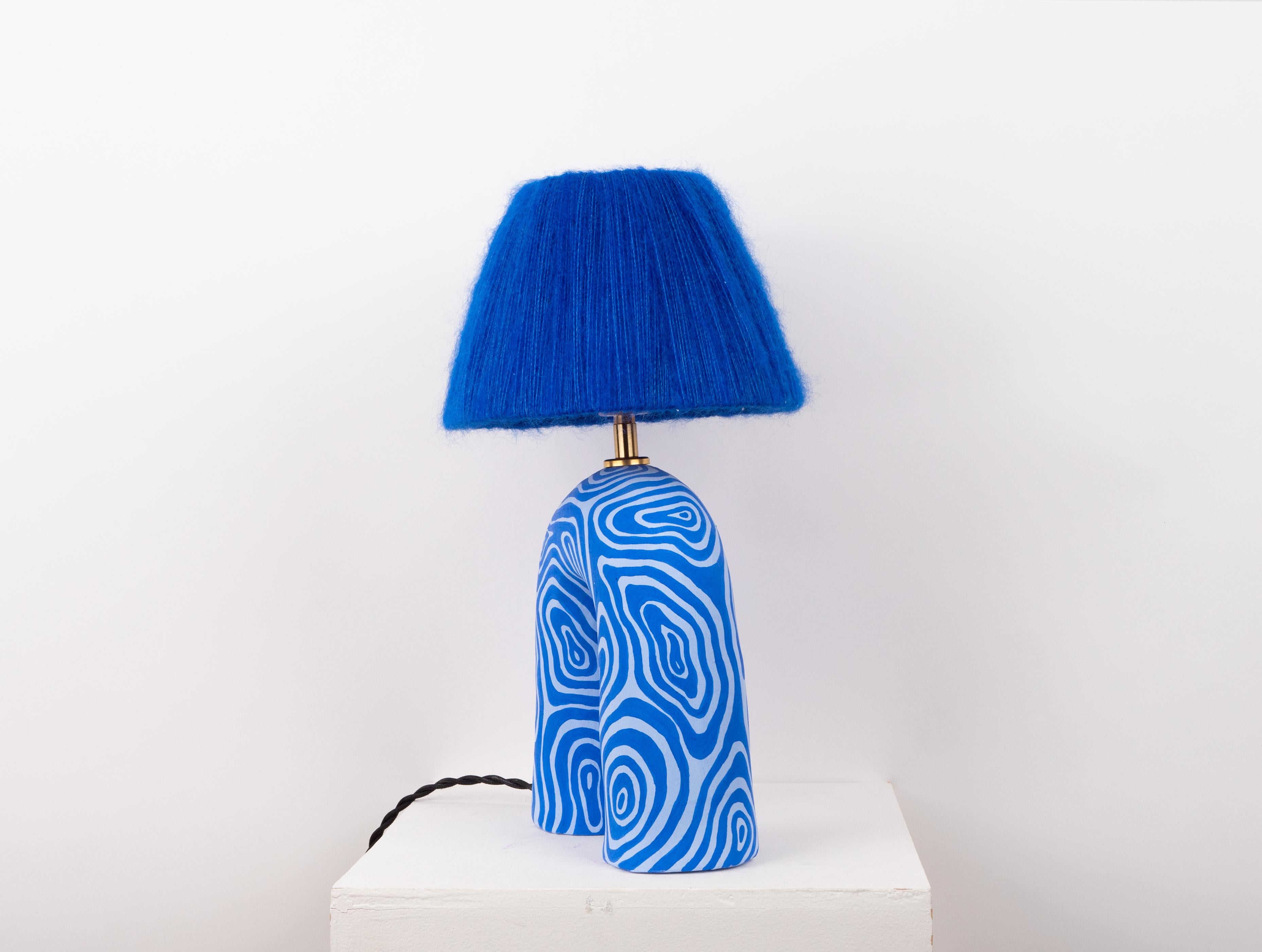 Ceramic 'You' Table Lamp - Two Tone Blue Swirl (Matte) For Sale