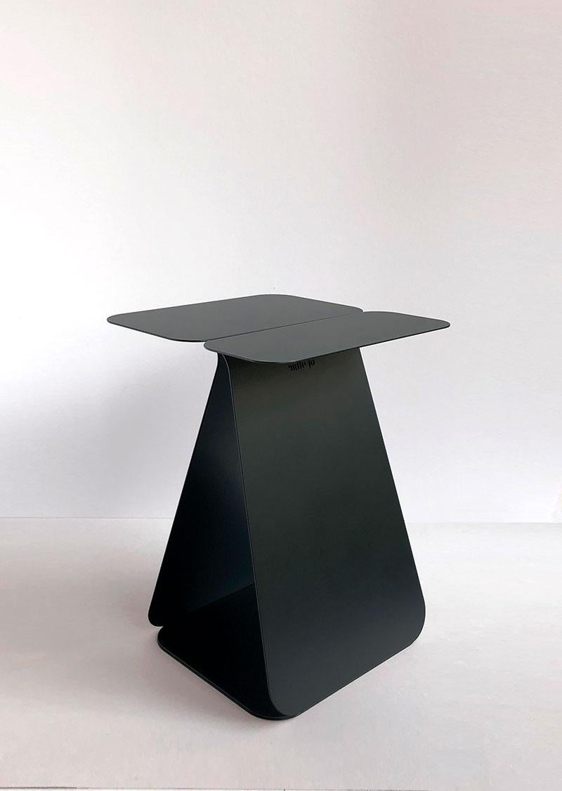 YOUMY Rectangular Black Table by Mademoiselle Jo
Dimensions: D 33 x W 34 x H 43 cm.
Materials: Matte black steel.

Also available in different colors and finishes. Round symmetrical or rectangular asymmetrical version. Available in two versions and