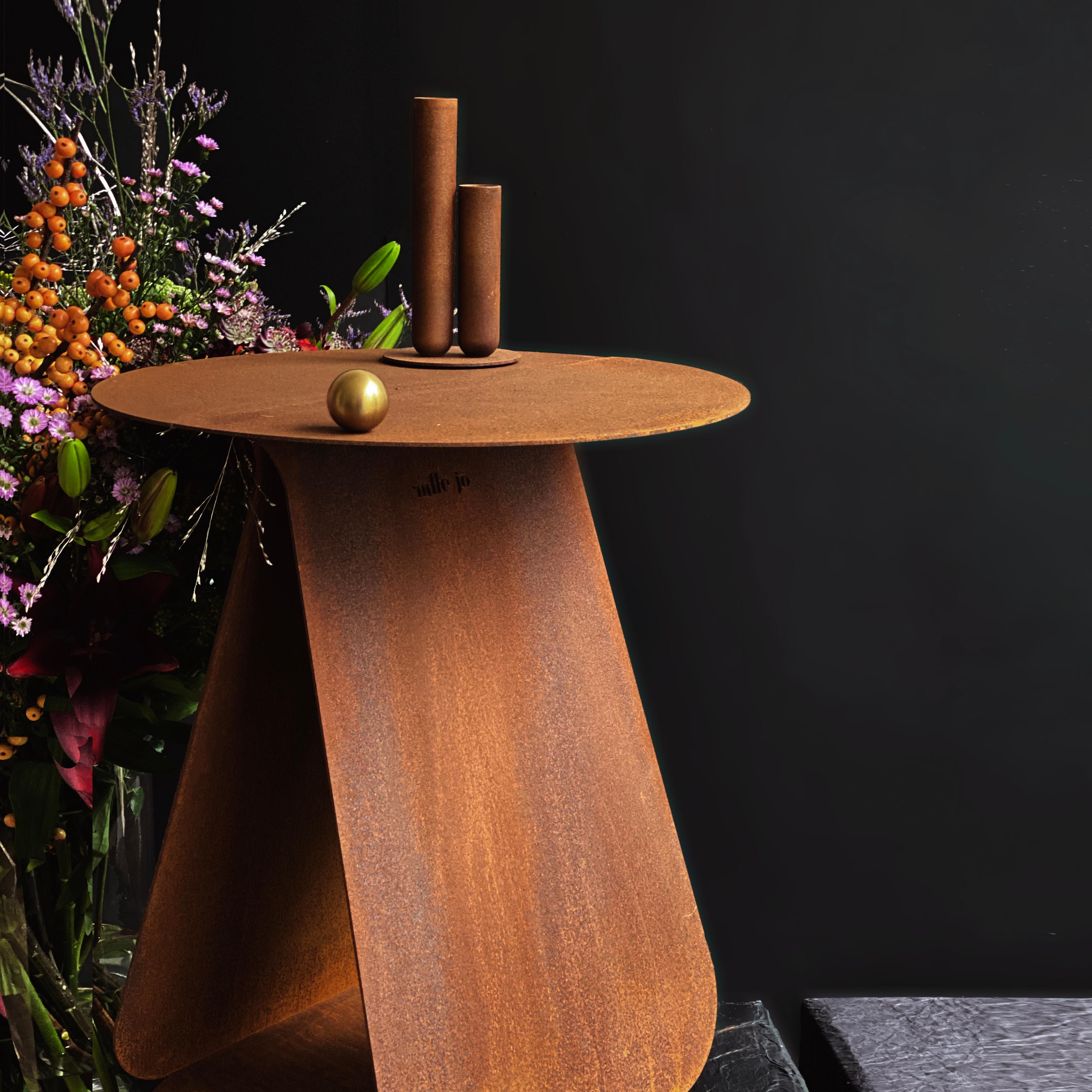 Post-Modern YOUMY Round Corten Side Table by Mademoiselle Jo For Sale