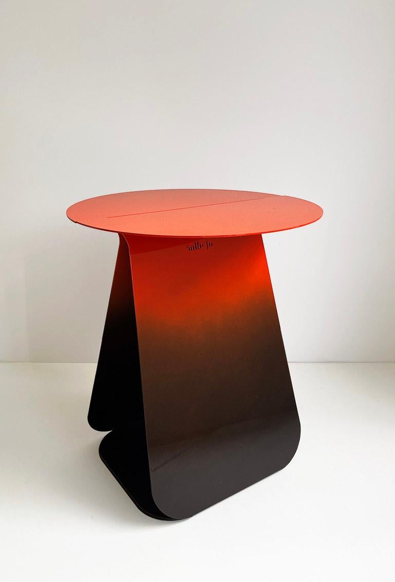 YOUMY Round Red Shaded Side Table by Mademoiselle Jo
Dimensions: Ø 36 x H 43 cm.
Materials: Red shaded steel.

Also available in different colors and finishes. Round symmetrical or rectangular asymmetrical version. Available in two versions and