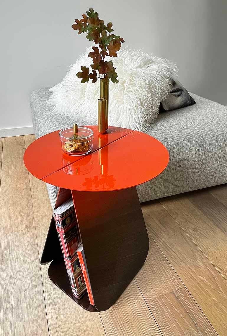 Belgian YOUMY Round Red Shaded Side Table by Mademoiselle Jo For Sale
