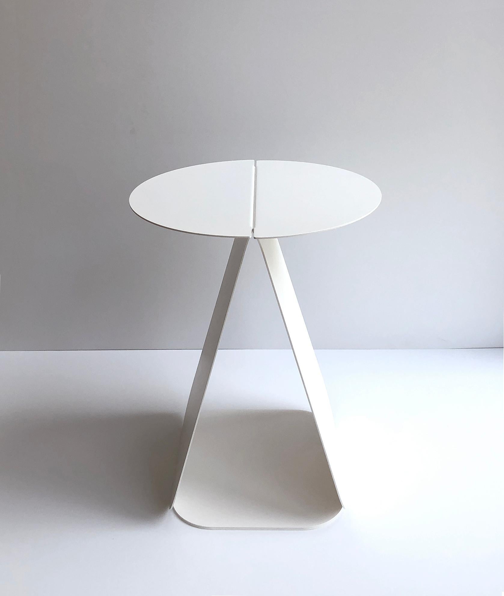 YOUMY Round Matte White Table by Mademoiselle Jo
Dimensions: Ø 36 x H 43 cm.
Materials: Matte white steel.

Also available in different colors and finishes. Round symmetrical or rectangular asymmetrical version. Available in two versions and several