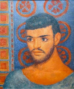"Young Aegean Islander", Painting of Greek Youth, Ruddy Brown & Blue, PAFA