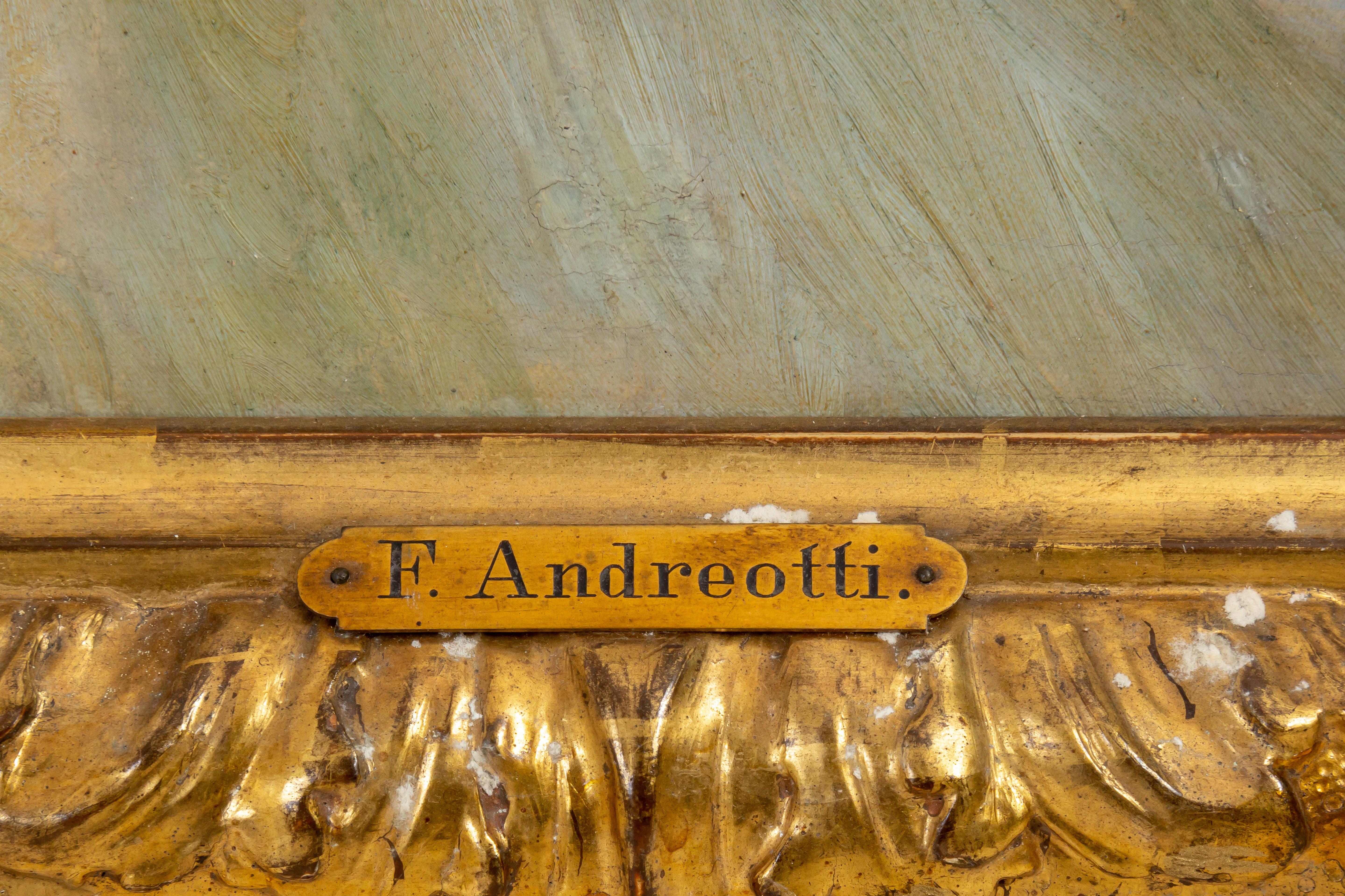 Paint Young Beauty with a Basket of Roses, Signed F. Andreotti