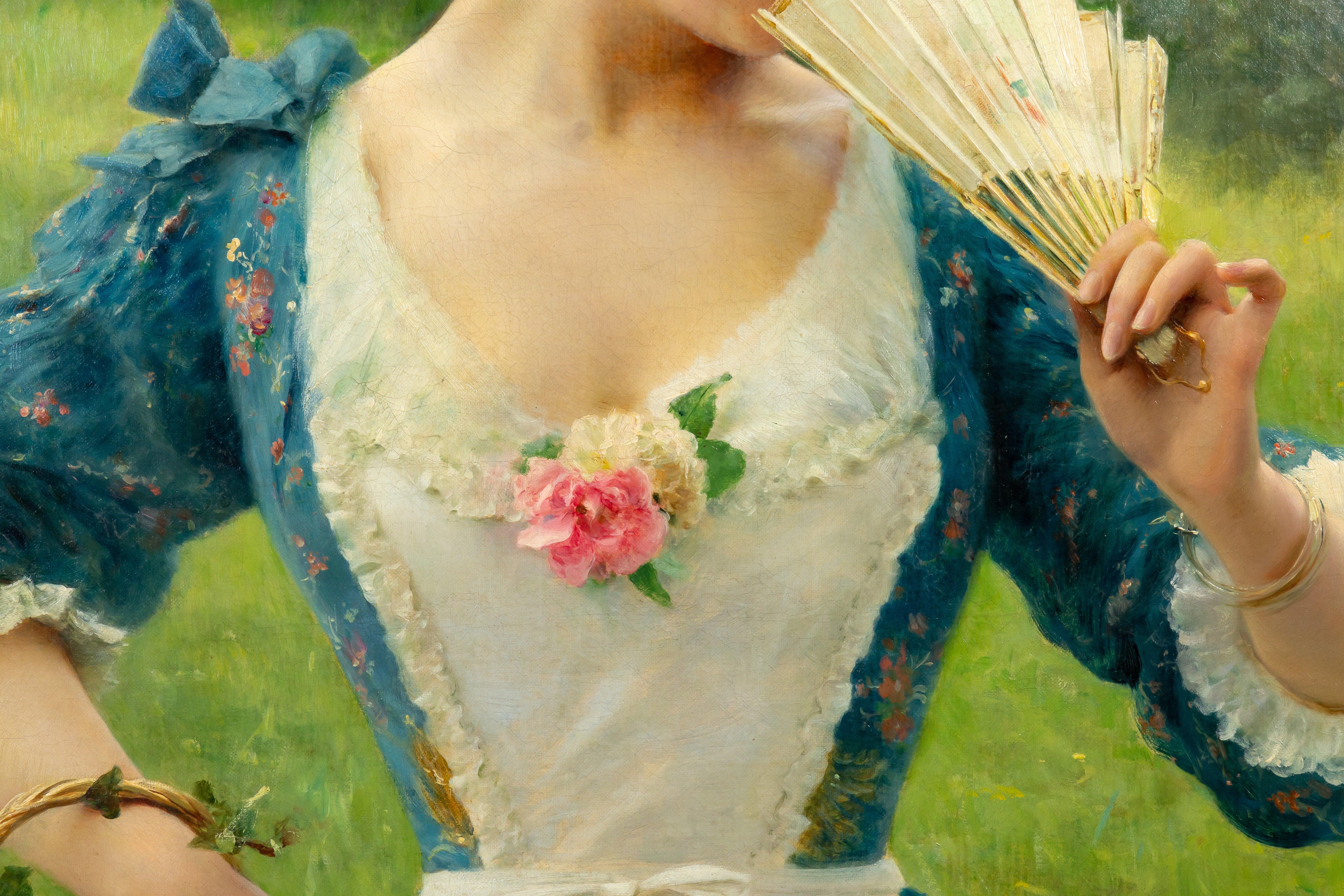 Young Beauty with a Basket of Roses, Signed F. Andreotti For Sale 4