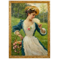 Young Beauty with a Basket of Roses, Signed F. Andreotti